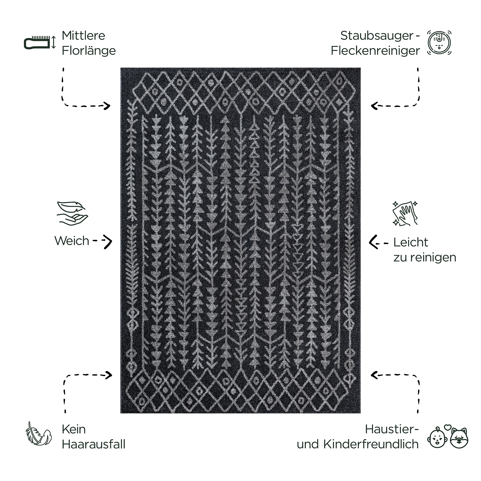 Thumbnail - Sanat Teppich "Boho 8204" rechteckig 10 mm Höhe Kurzflor, robust, Boho, Scandic, für Fussbodenheizung geeignet