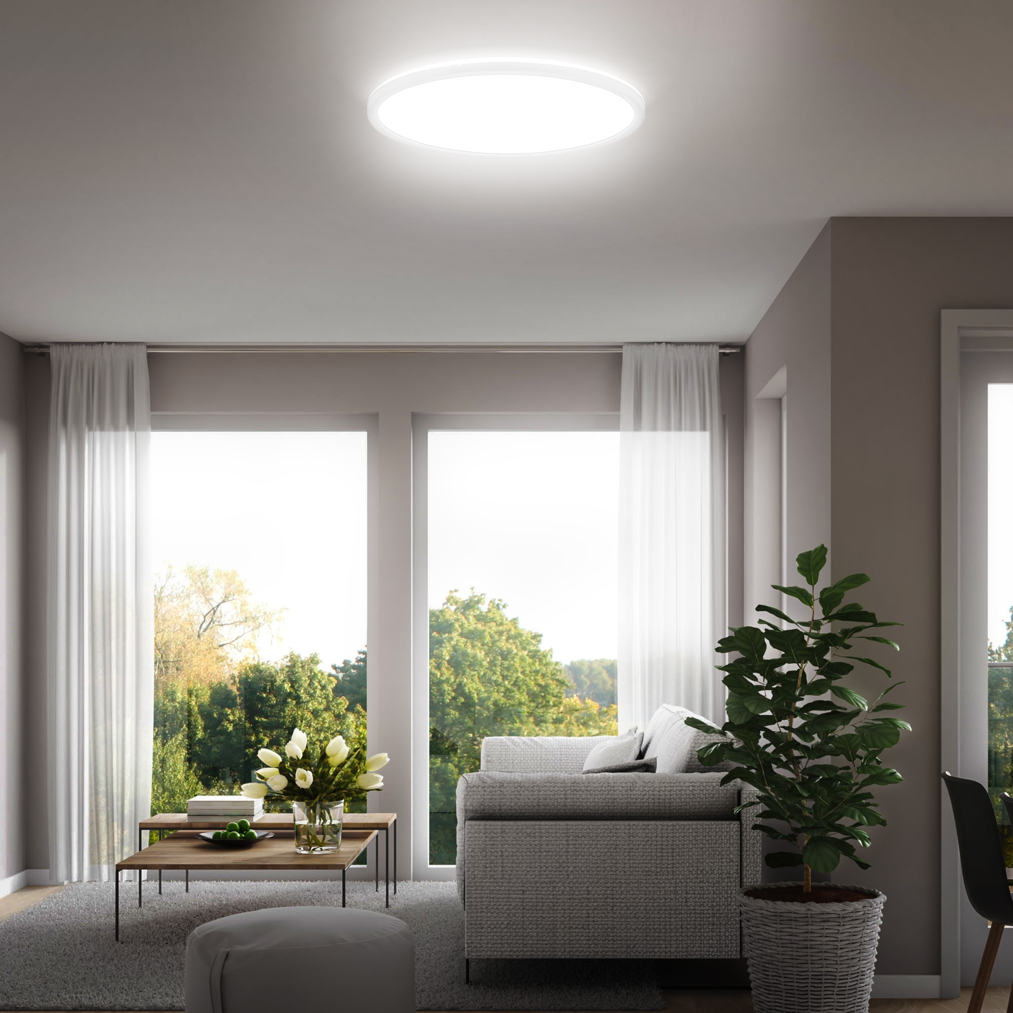 B.K.Licht LED Deckenleuchte »BKL1600 Ultraflache Deckenlampe, LED Panel mit Backlight«, 1 flammig, Leuchtmittel LED-Modul | LED fest integriert, 4.000K, 3.000 Lm, 22W, indirekte Hintergrundbeleuchtung, ⌀42cm, Weiß