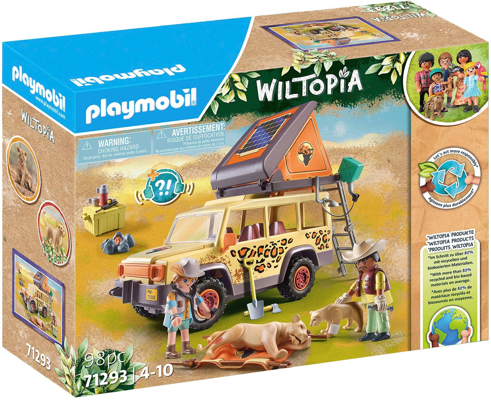 Playmobil® Konstruktions-Spielset »Mit dem Geländewagen bei den Löwen (71293), Wiltopia«, (98 St.), teilweise aus recyceltem Material; Made in Germany