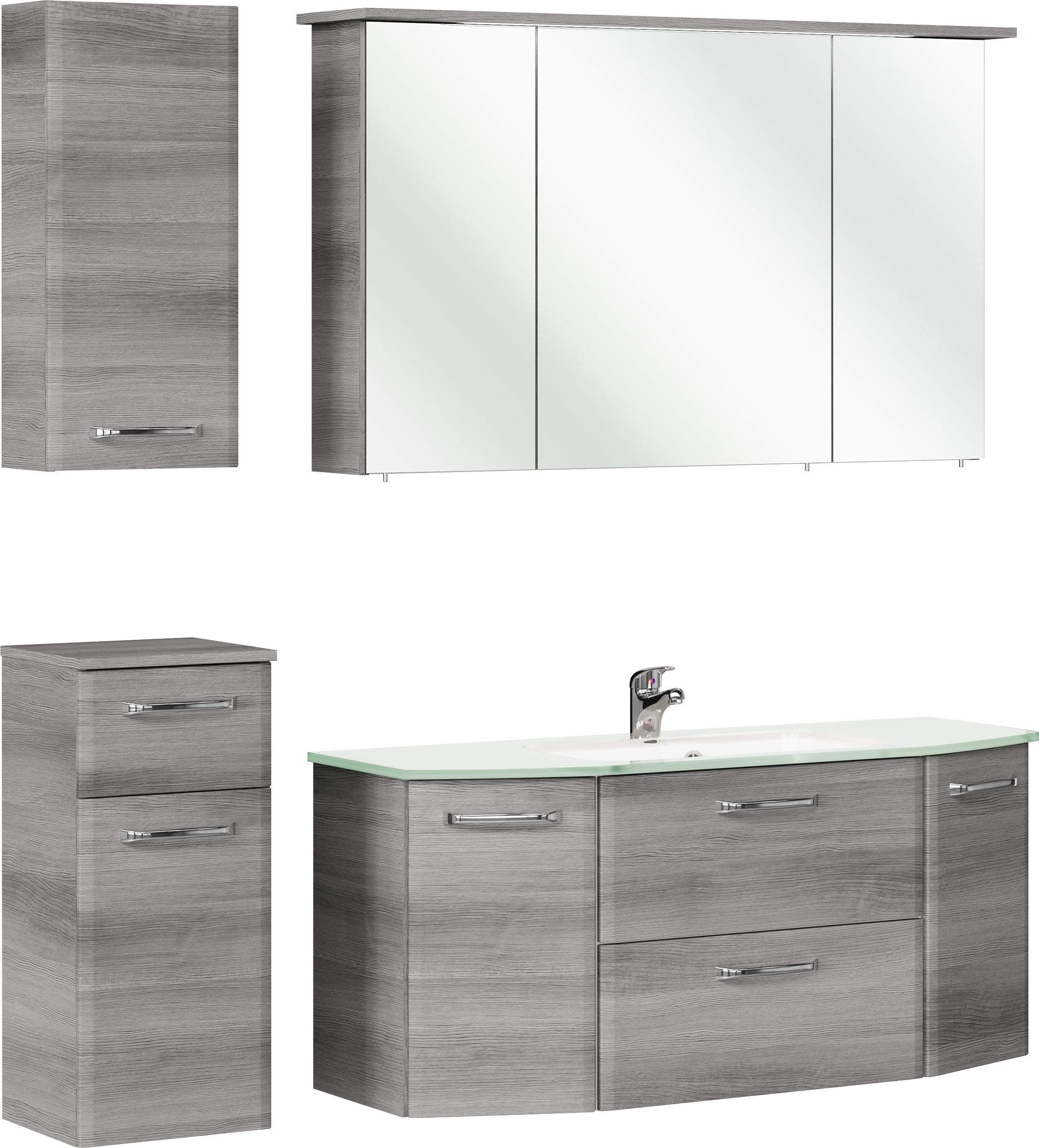 Thumbnail - Saphir Badmöbel-Set "Quickset 4-teilig, Glaswaschtisch und LED-Spiegelschrank" 5 Stk. tlg. Unterschrank, Hängeschrank, i...