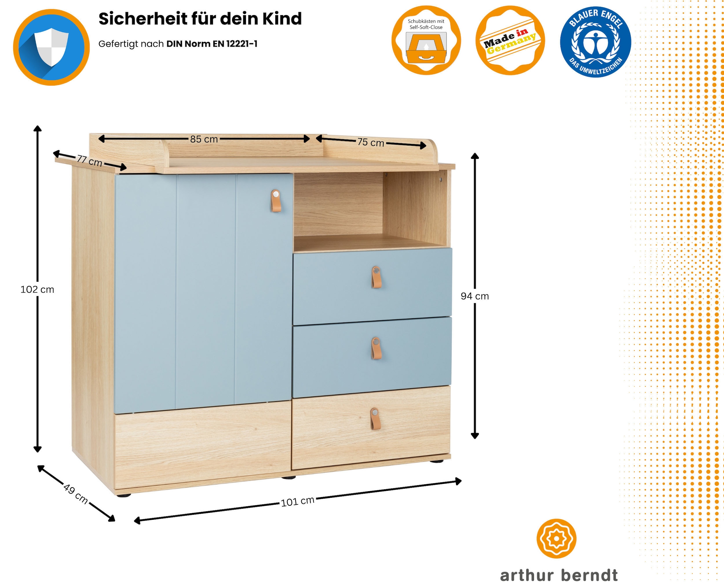 arthur berndt Babyzimmer-Komplettset »Babyzimmer-Set »Roofy« 3-teilig mit 1-türigem Kleiderschrank«, (Set, 3 tlg., Babymöbel-Set »Roofy« Kleiderschrank,Kinderbett+Wickelkommode)