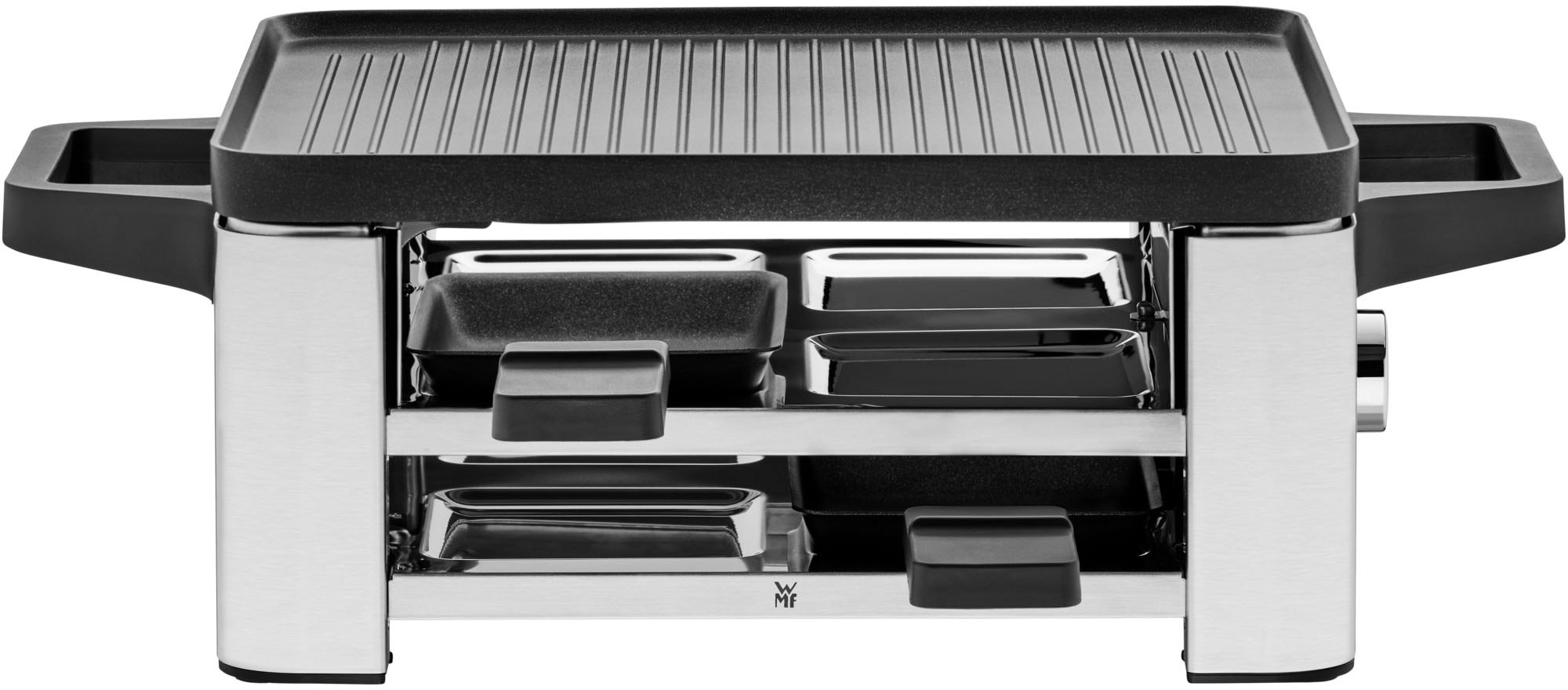 WMF Raclette "LONO" 4 Stk. Raclettepfännchen 870 W LED-Beleuchtung, Aufbewahrungsfach für unbenutzte Pfännchen