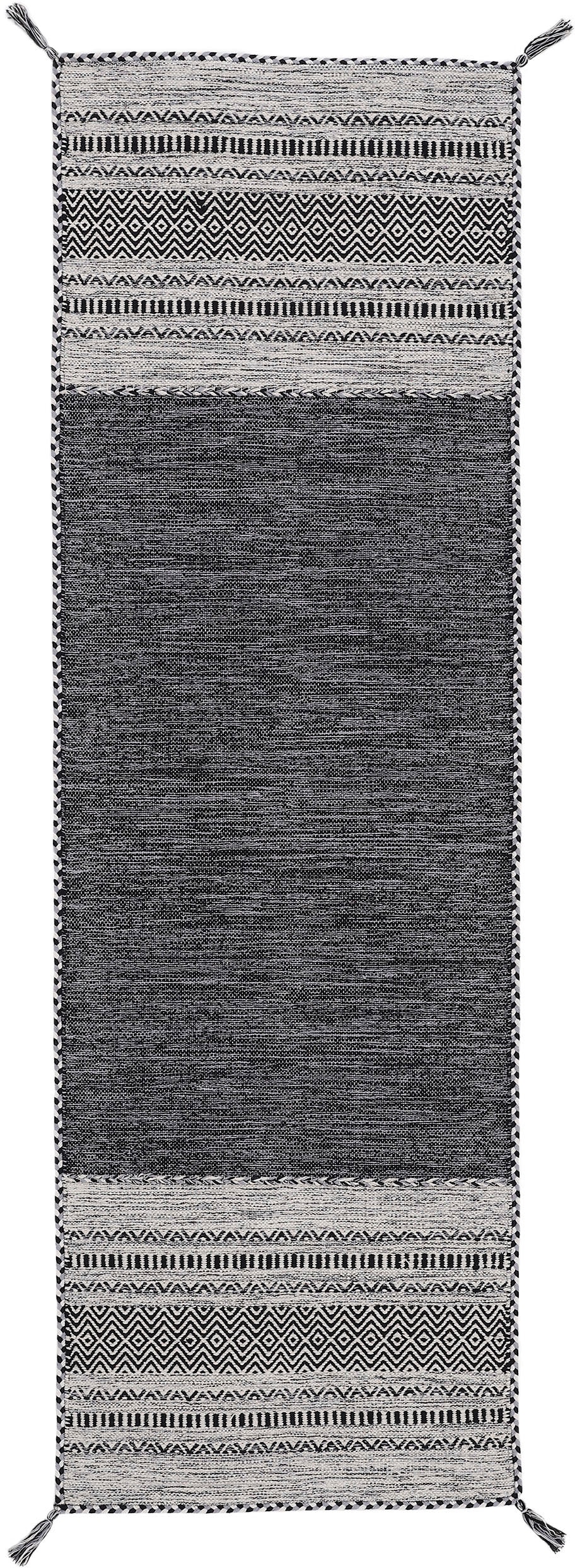 carpetfine Teppich "Kelim Azizi, auch als Läufer erhältlich" rechteckig 5 mm Höhe handgewebt, Baumwolle, Wendeteppich mit Fransen, Fleckerl, Wohnzimmer