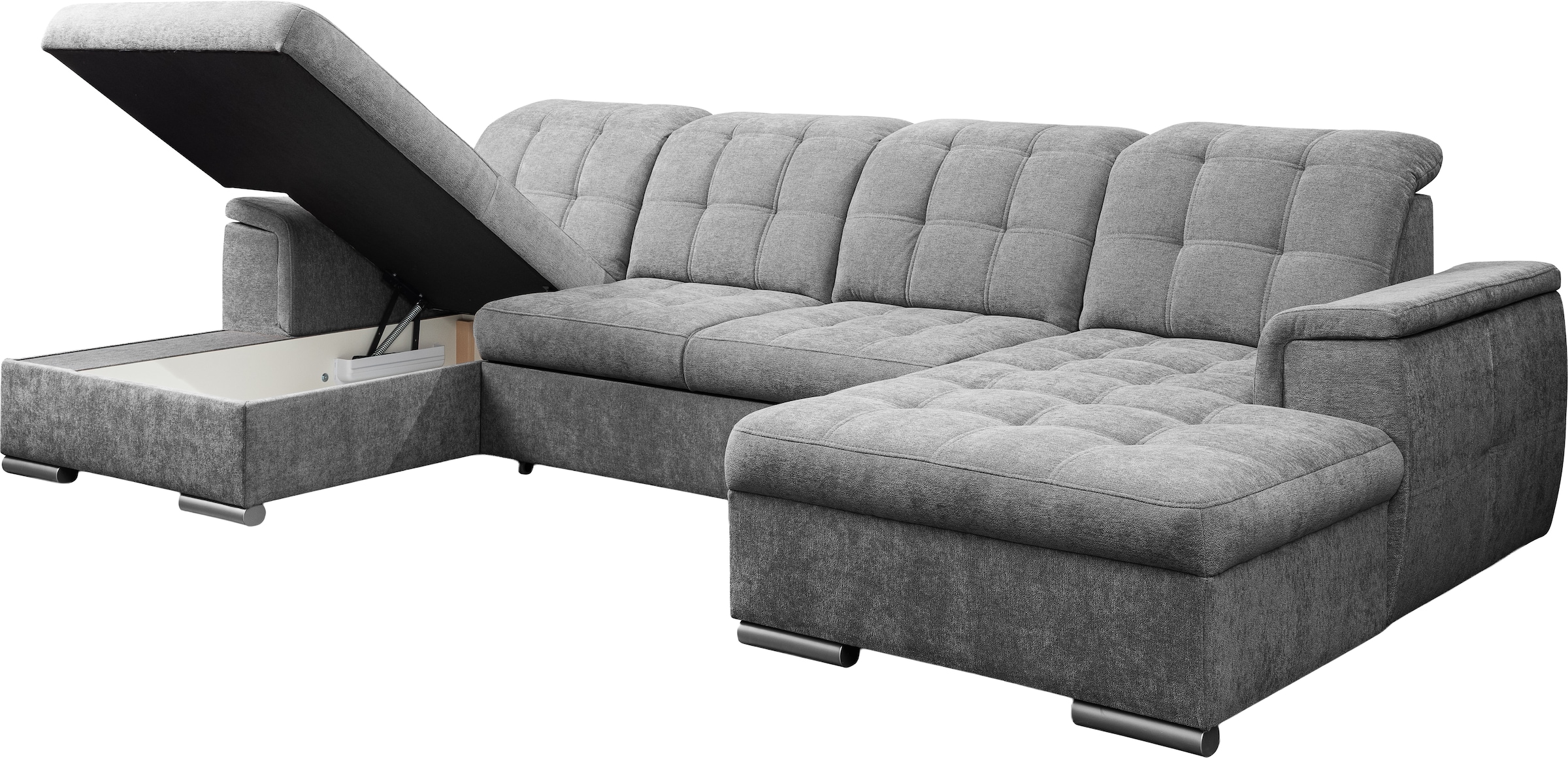WERK2 Wohnlandschaft »Napoli zeitlos, elegant, bequem, Breite 330cm, U-Form« verstellbare Kopfteile, mit Schlaffunktion und Bettkasten