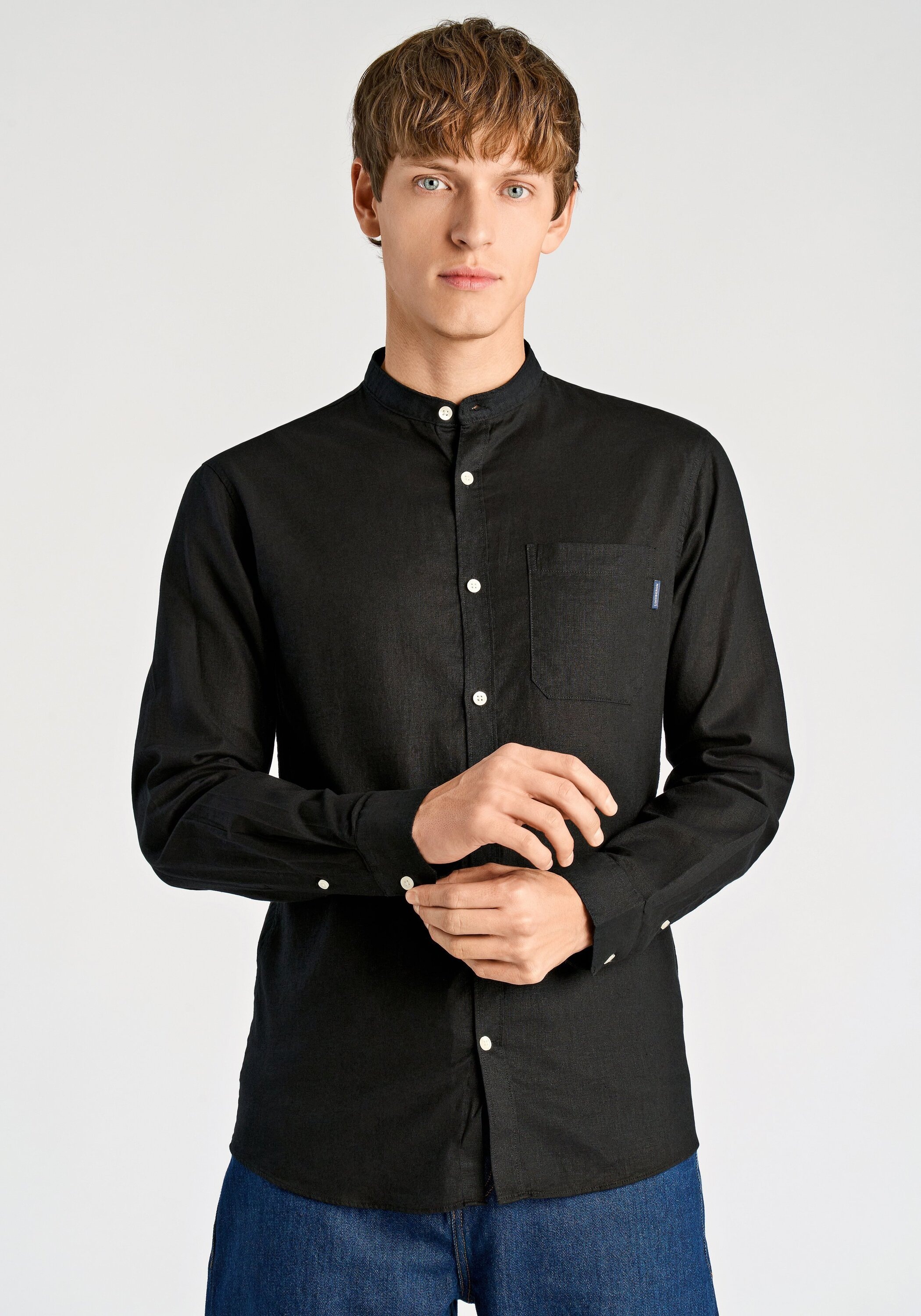 Leinenhemd LINDBERGH "Leinenhemd Relaxed Fit", Herren, Gr. M, Normalgrößen, schwarz, Obermaterial: 55% Leinen, 45% Baumwolle, Hemden