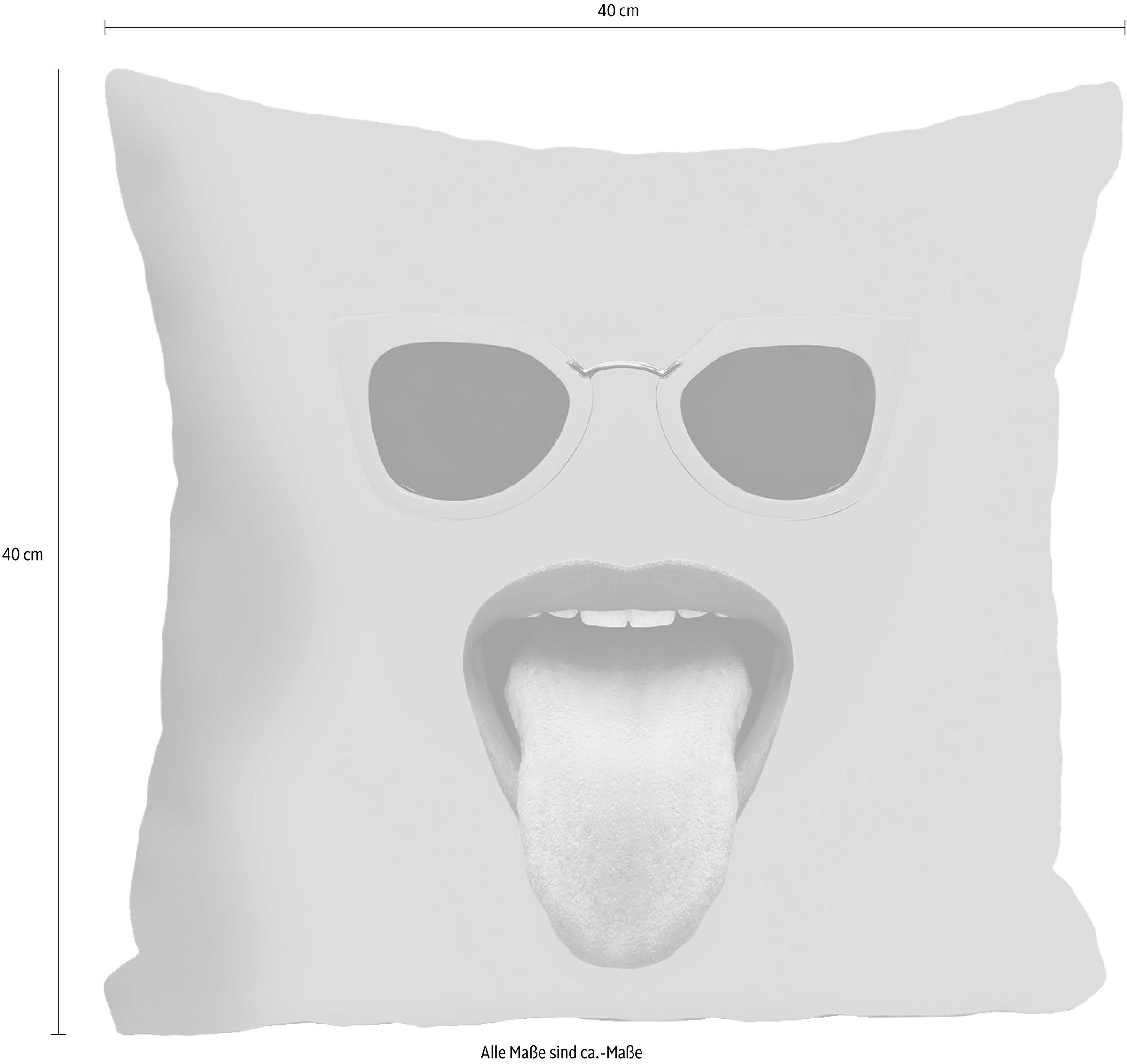 queence Dekokissen »»Mund + Brille«« in intensiven Farben, Kissenhülle ohne Füllung, 1 Stück