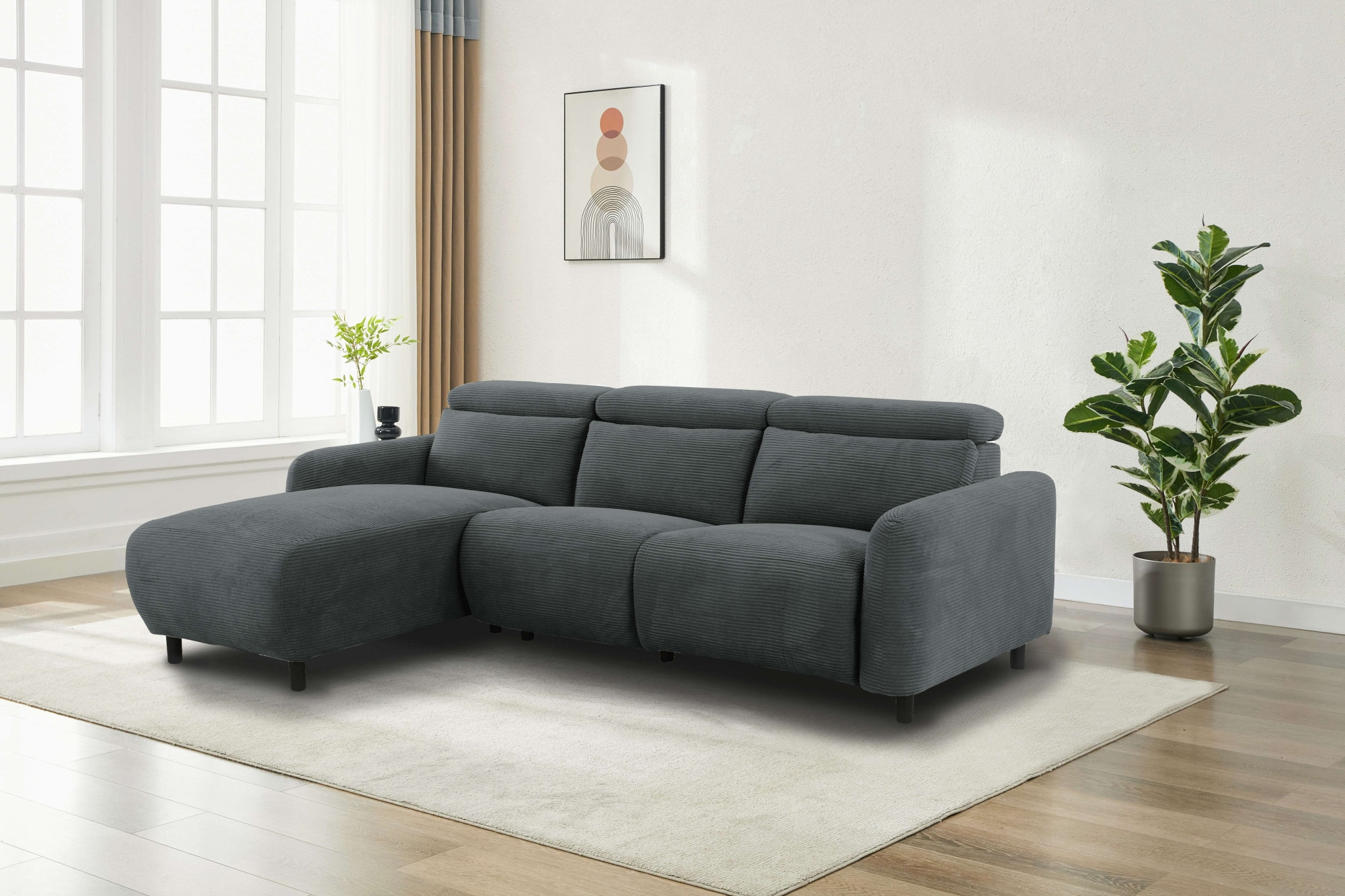 Home affaire Ecksofa »SKAANE Struktur, L-Form, 274 cm, manuelle u. elektrische Funktion,«, Kopfteilverstellung, Relax-und Liegefunktion, Federkernpolsterung