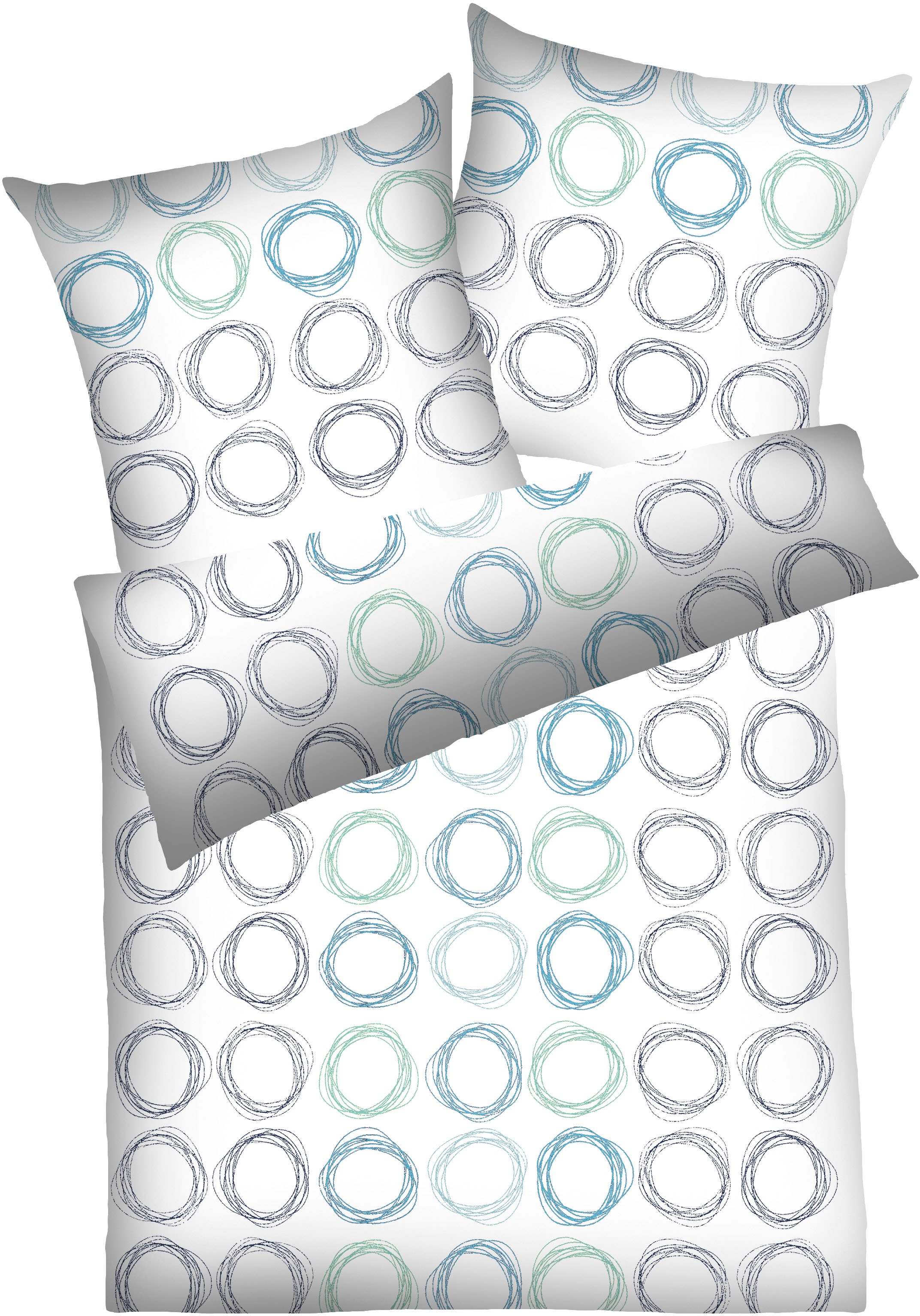 Bettwäsche DYCKHOFF, blau, Frottee, Obermaterial: 75% Baumwolle, 25% Polyester, Bettwäsche, "Strichkreise", aus Weichfrottier