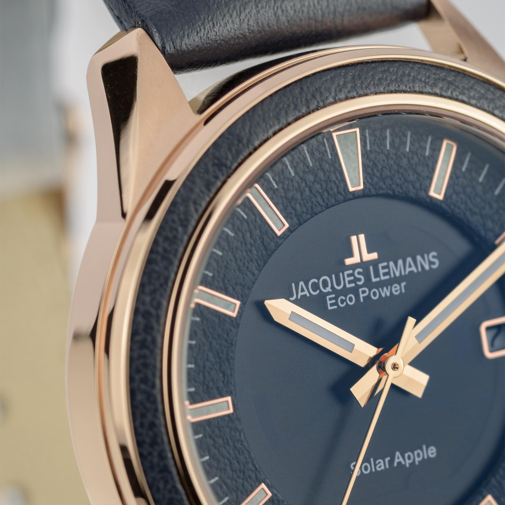 Jacques Lemans Solaruhr »Eco Power Solar Apple, 1-2116C«, Armbanduhr, Herrenuhr, Datum, Leuchtzeiger, gehärtetes Crystexglas