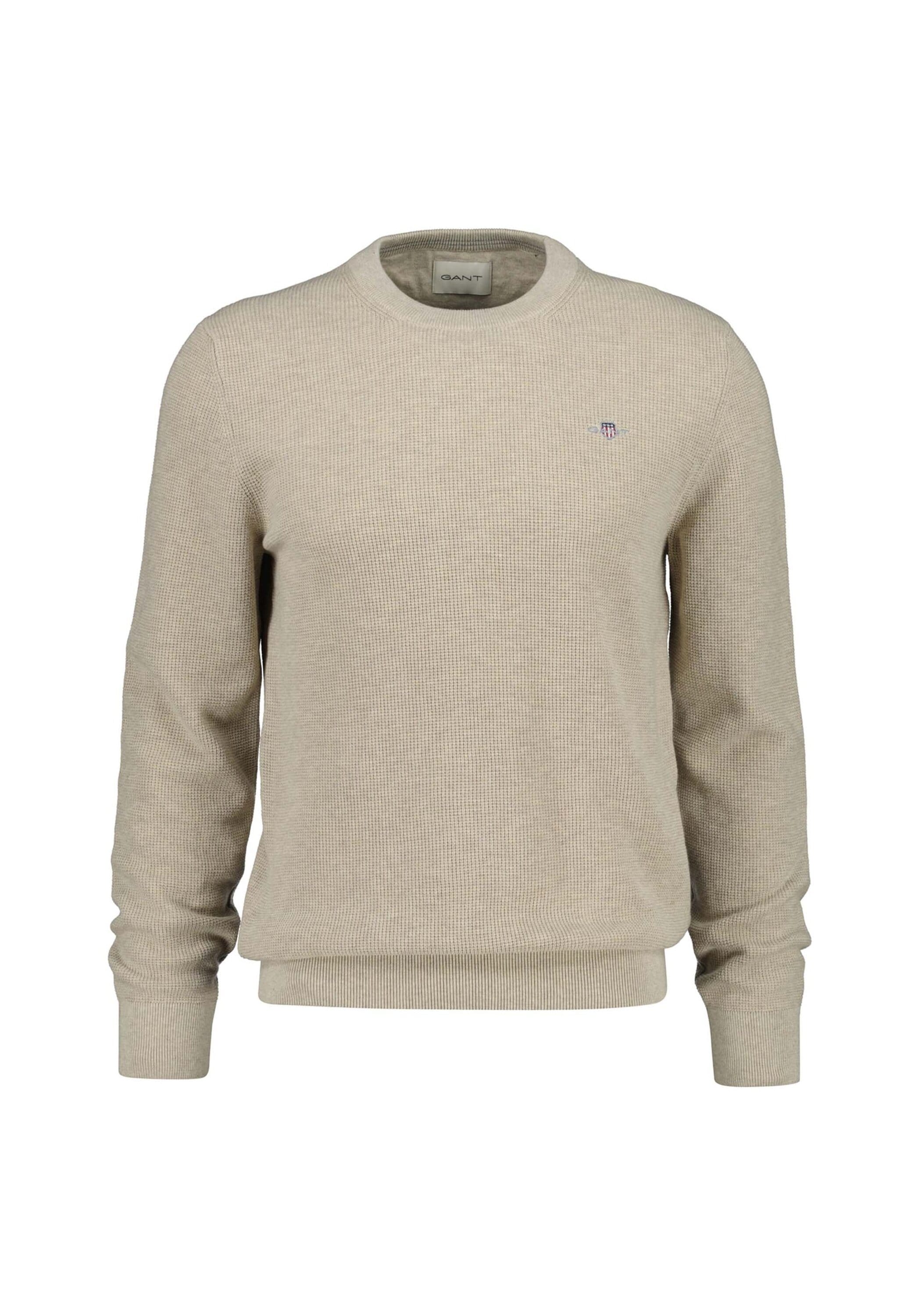 Sweater GANT "Strickpullover MICRO TEXTURED COTTON C-NECK 1er Pack", Herren, Gr. L, beige, Obermaterial: 100% Baumwolle CO., Sweatshirts Sweater 3