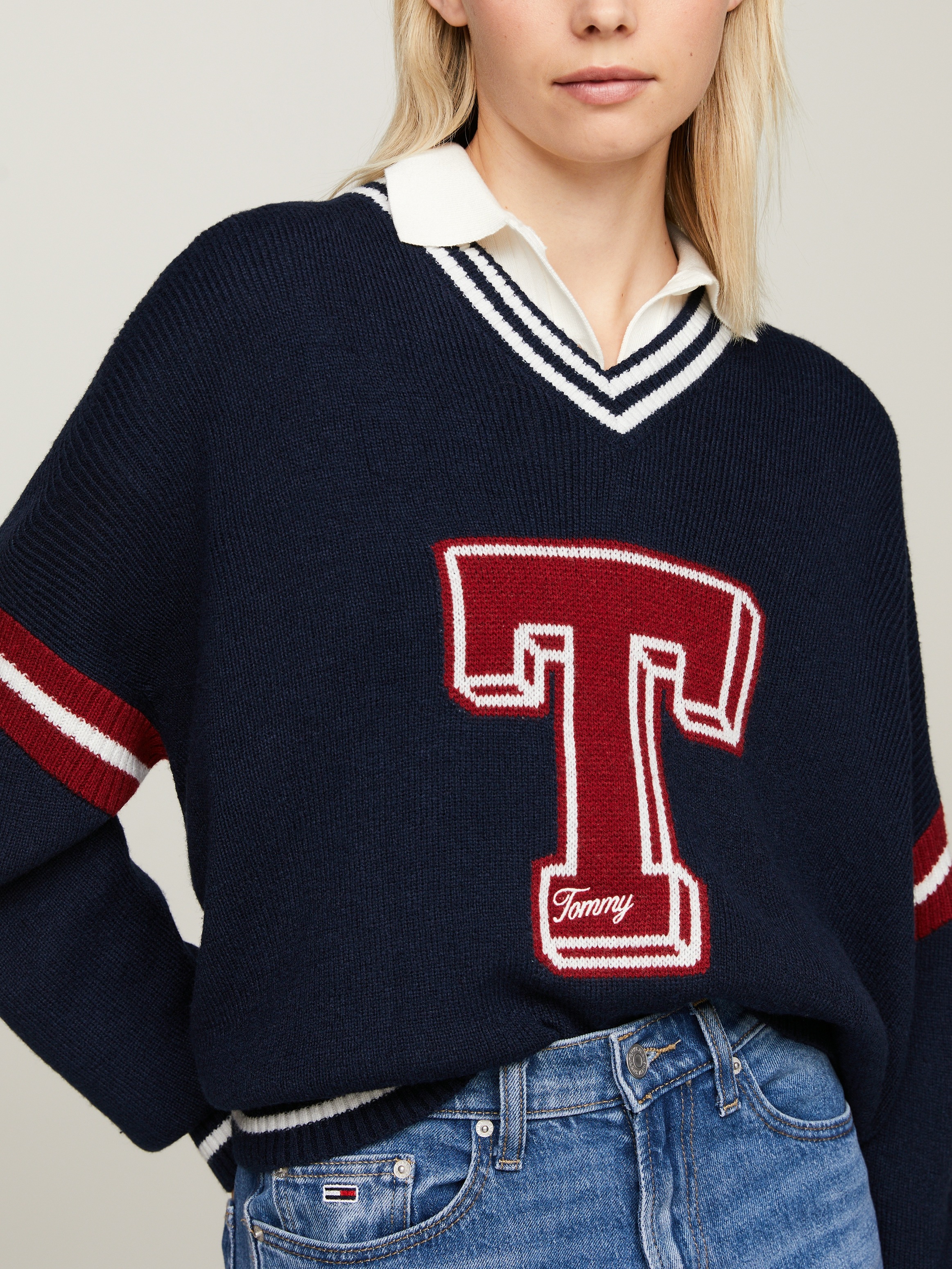 Tommy Jeans Strickpullover "TJW LETTERMAN SWEATER", mit gestickter Tommy Je günstig online kaufen