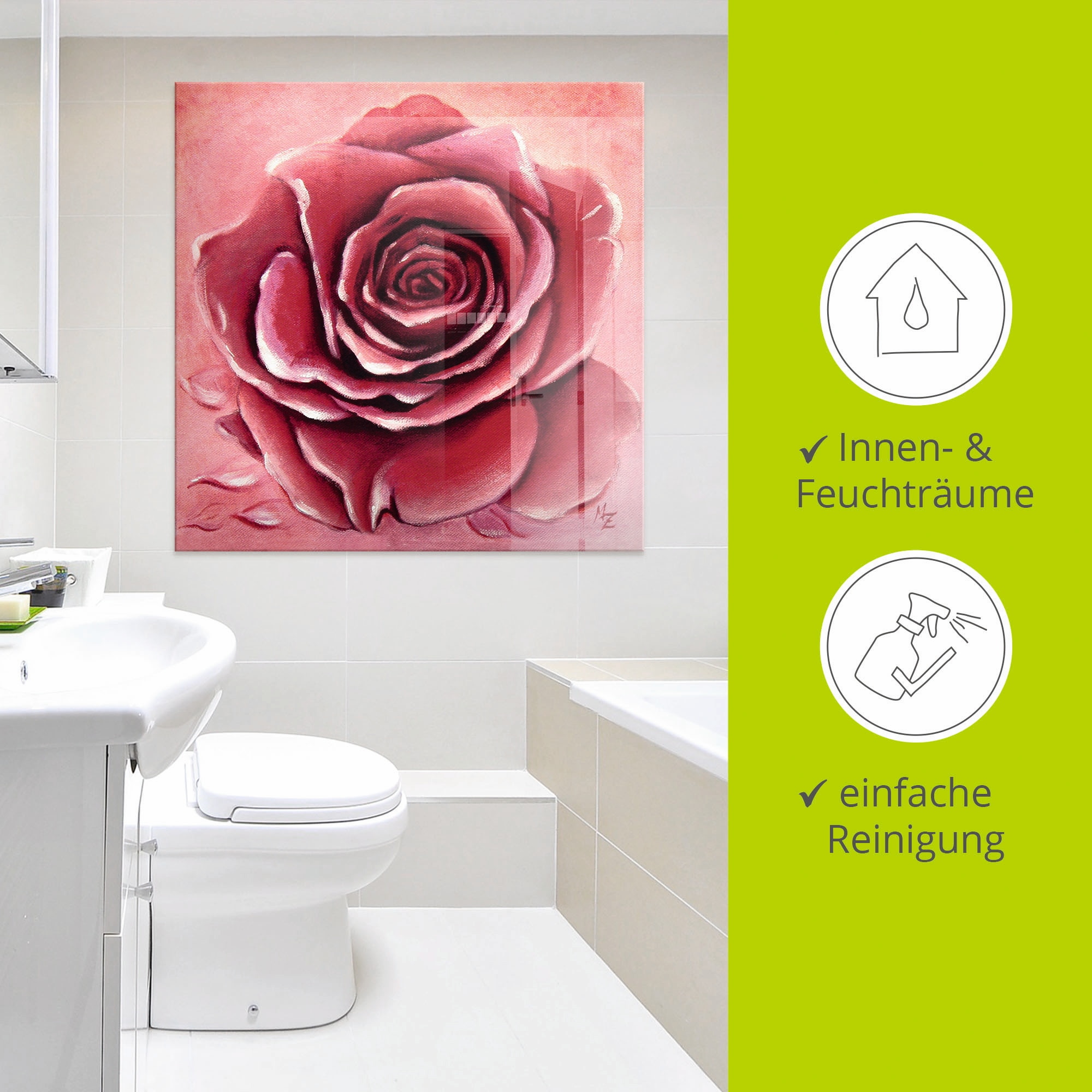 Artland Glasbild »Rote Rose handgemalt«, Blumen, (1 St.), in verschiedenen Größen