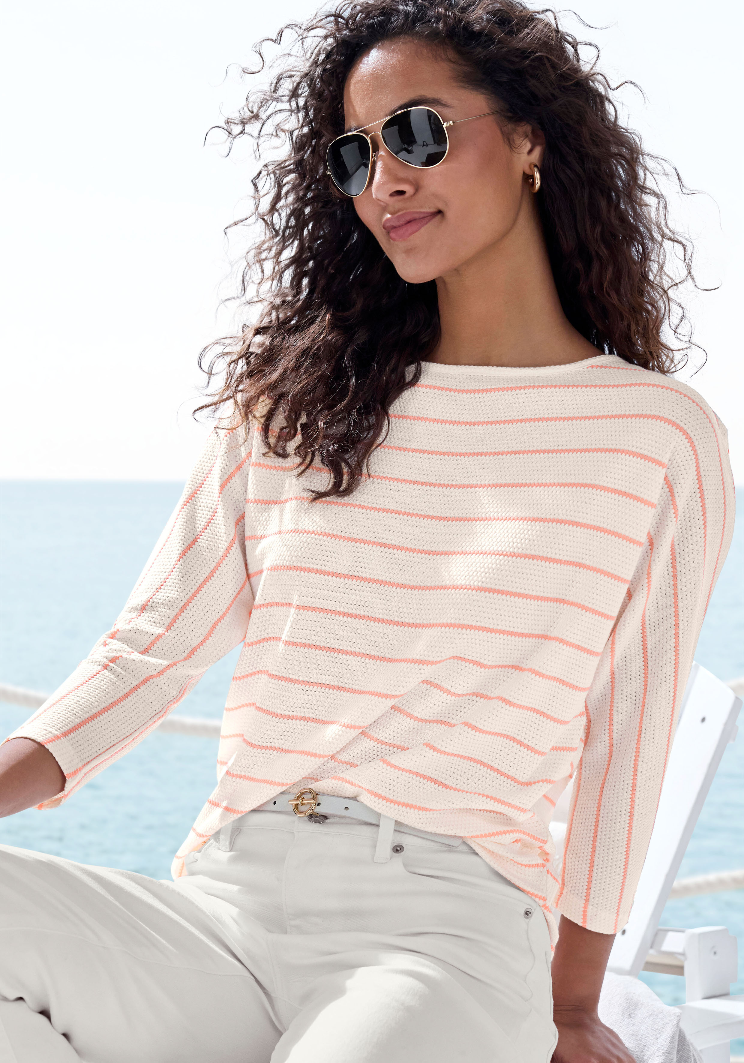 Vivance 3/4-Arm-Shirt "mit modischer Streifenstruktur" aus Baumwoll-Viskose-Qualität