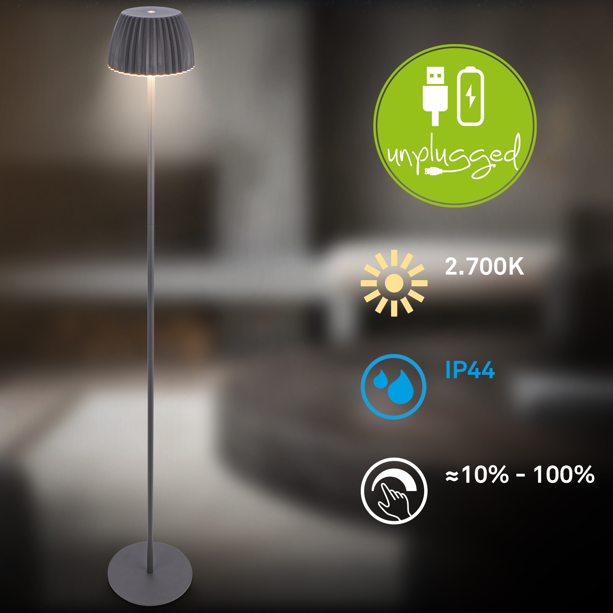 Briloner Leuchten LED Stehlampe »Akku LED Stehleuchte, anthrazit«