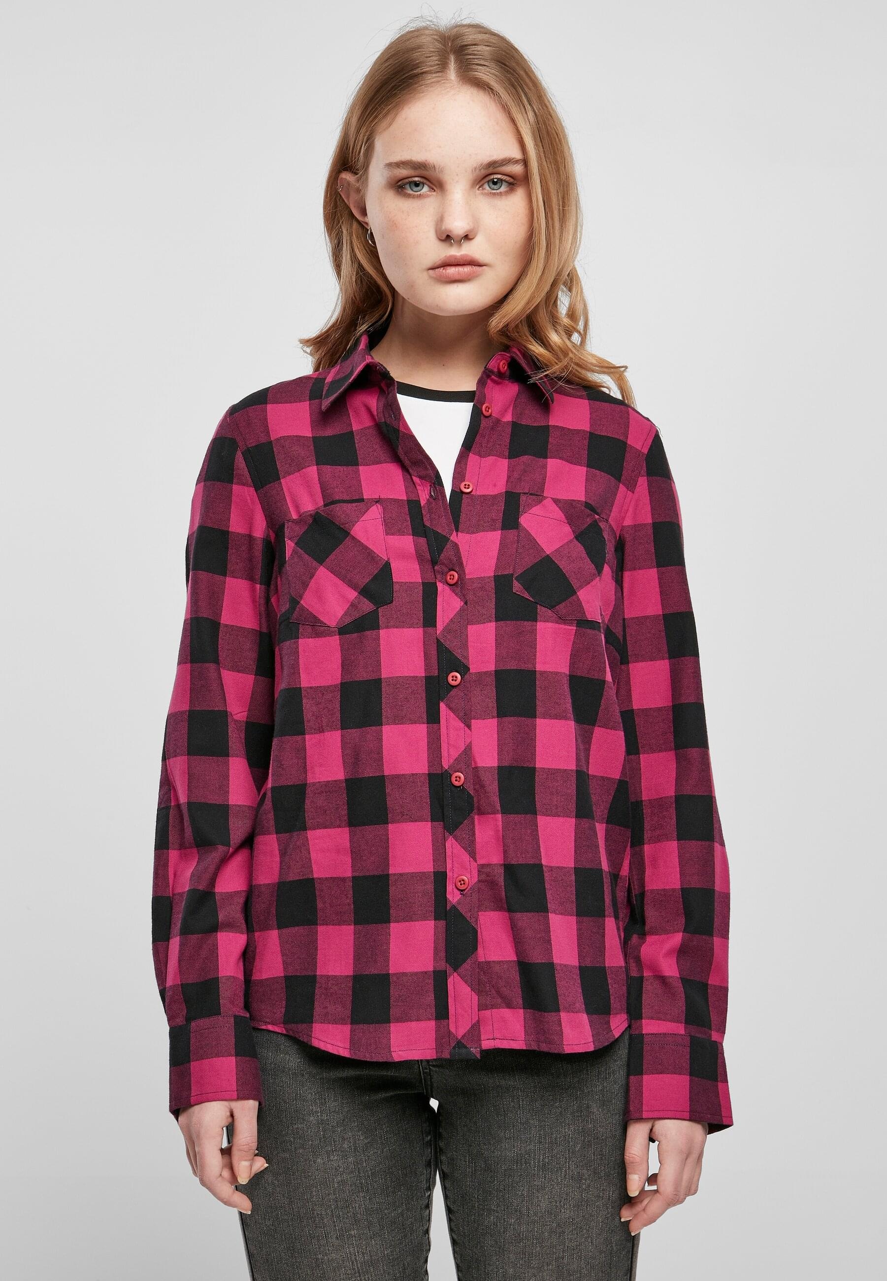 URBAN CLASSICS Langarmhemd »Urban Classics Damen Ladies Turnup Checked Flanell Shirt«, (1 tlg.)