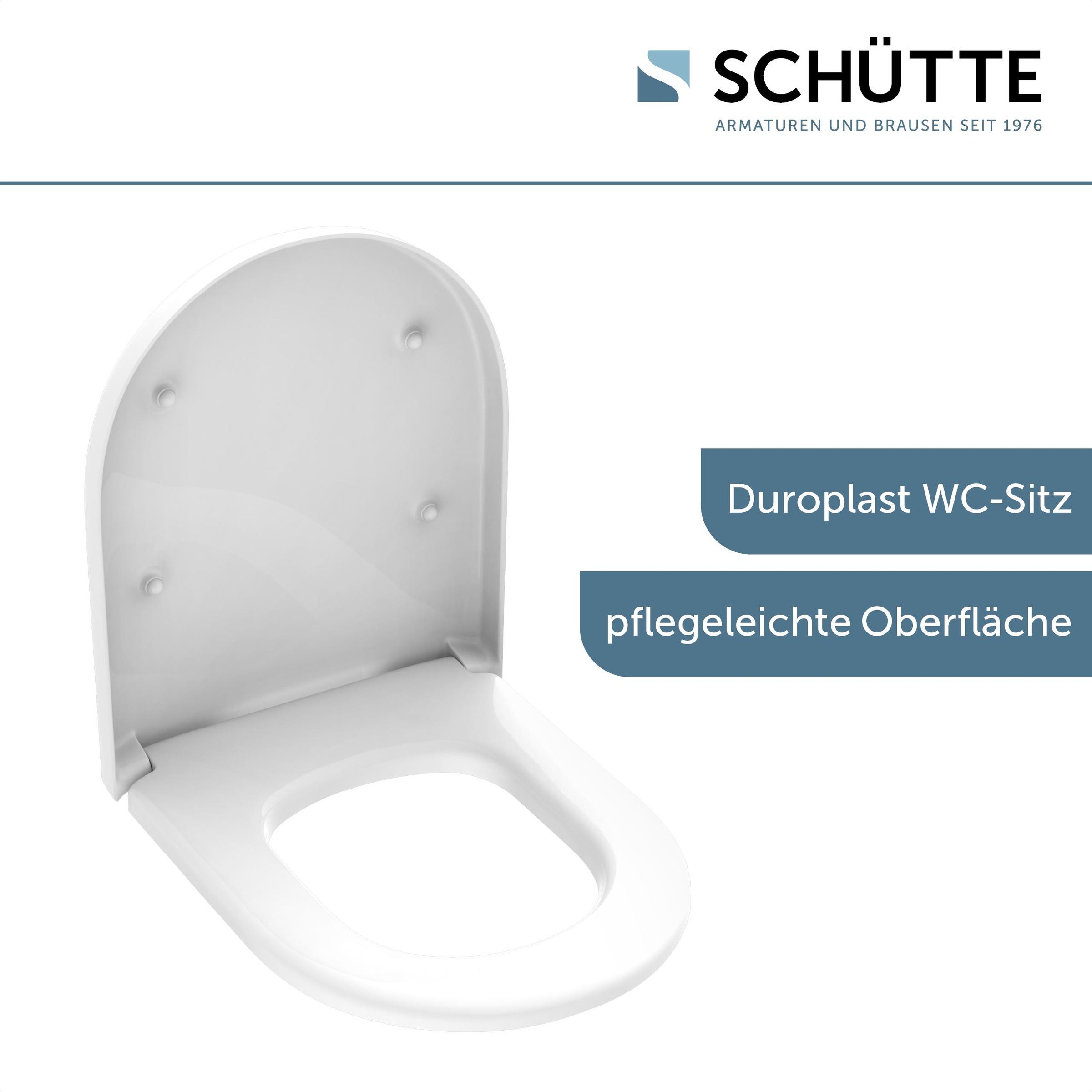 Schütte WC-Sitz "Duroplast, WHITE D-Form PRO 5" WC-Sitz, Befestigungsmaterial, Montageanleitung, mit Absenkautomatik und Schnellverschluss