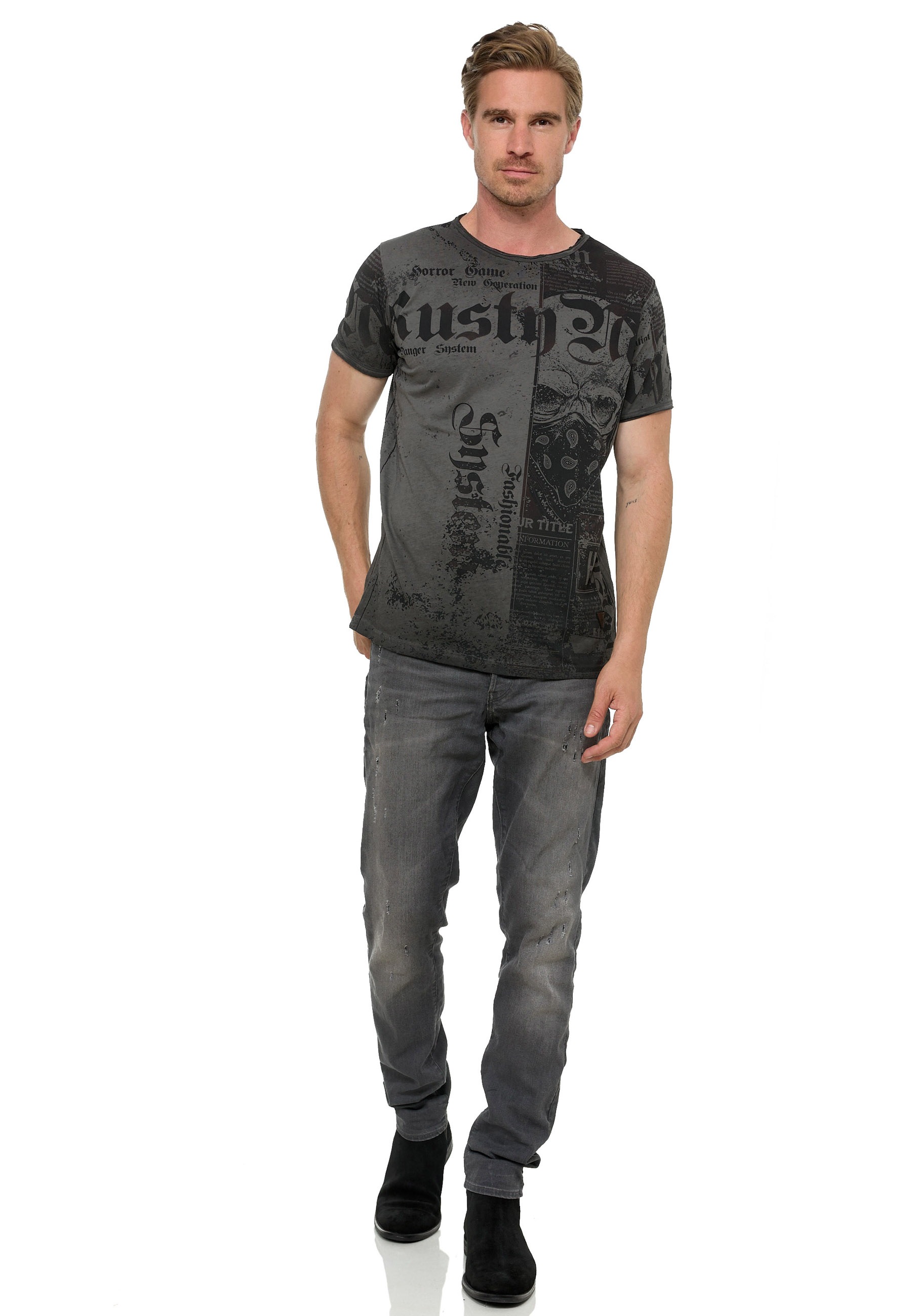 Rusty Neal T-Shirt, mit Allover-Print im Used-Look