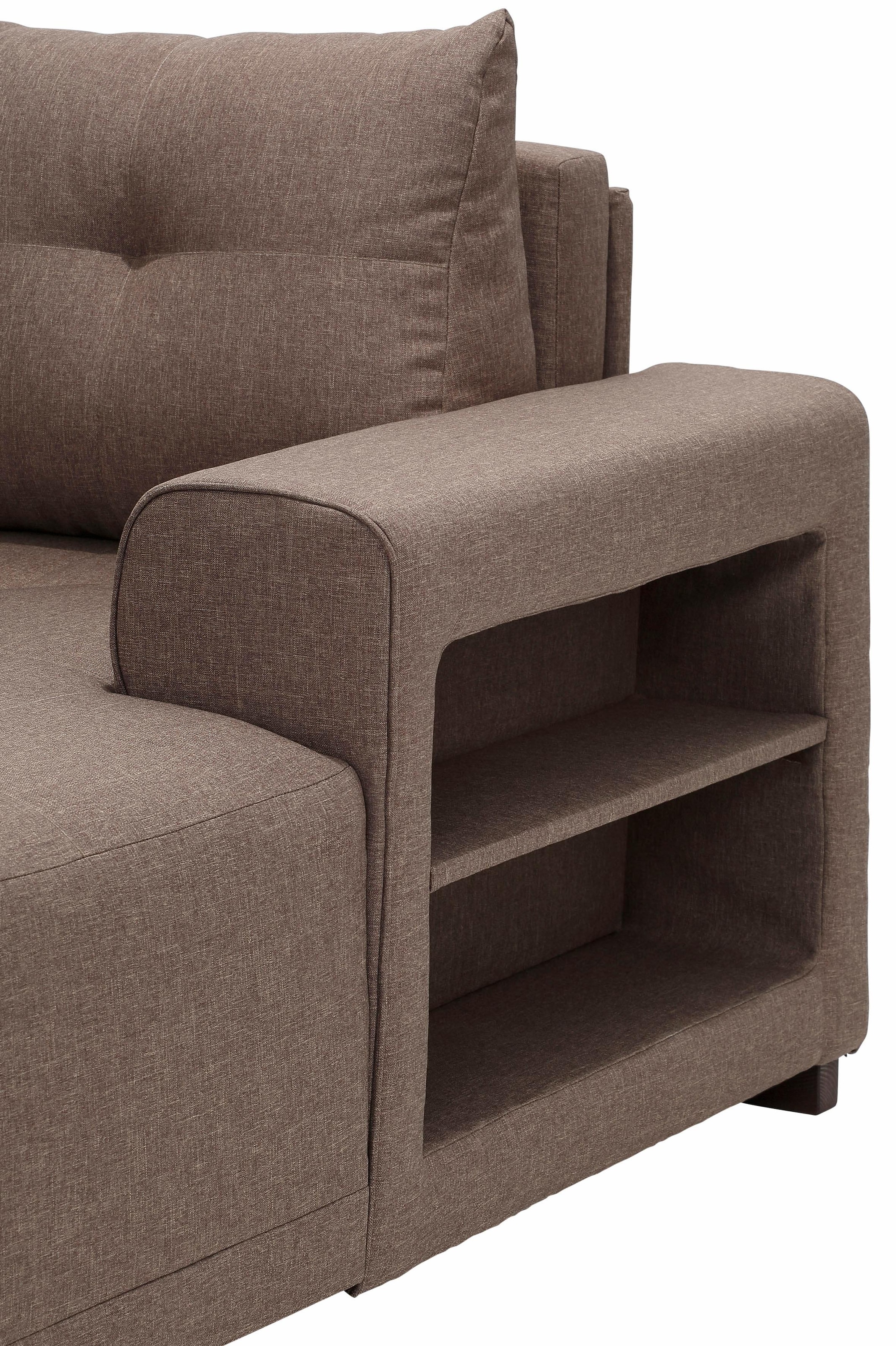 Home affaire Wohnlandschaft »Viborg U-Form«, mit Regal in der Armlehne, wahlweise mit Bettfunktion