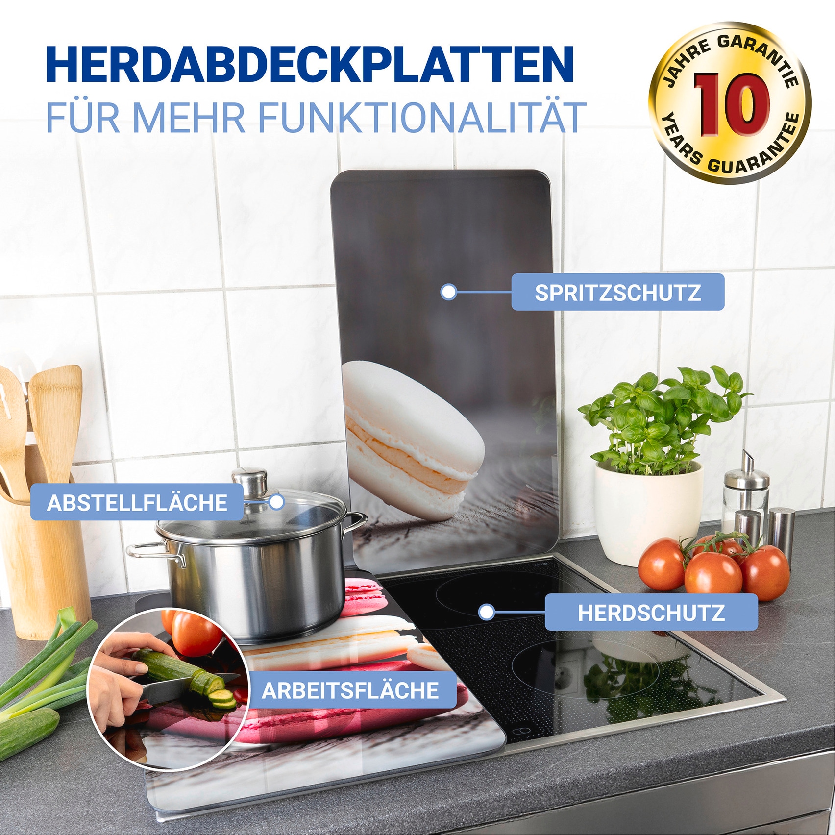 WENKO Herd-Abdeckplatte »Universal Modell Macarons«, (Set, 2 tlg.), Herdabdeckung für alle Herdarten, kratzfest, mit rutschfesten Füßen
