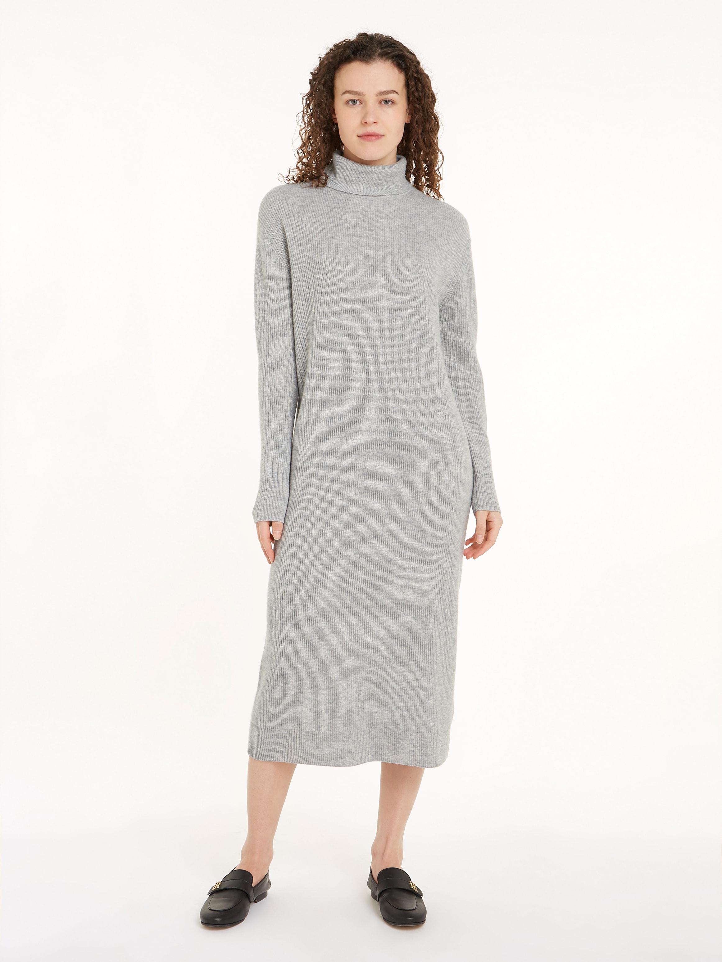 Tommy Hilfiger Strickkleid "WOOL CASH ROLL-NK LONG DRESS", mit Logostickere günstig online kaufen