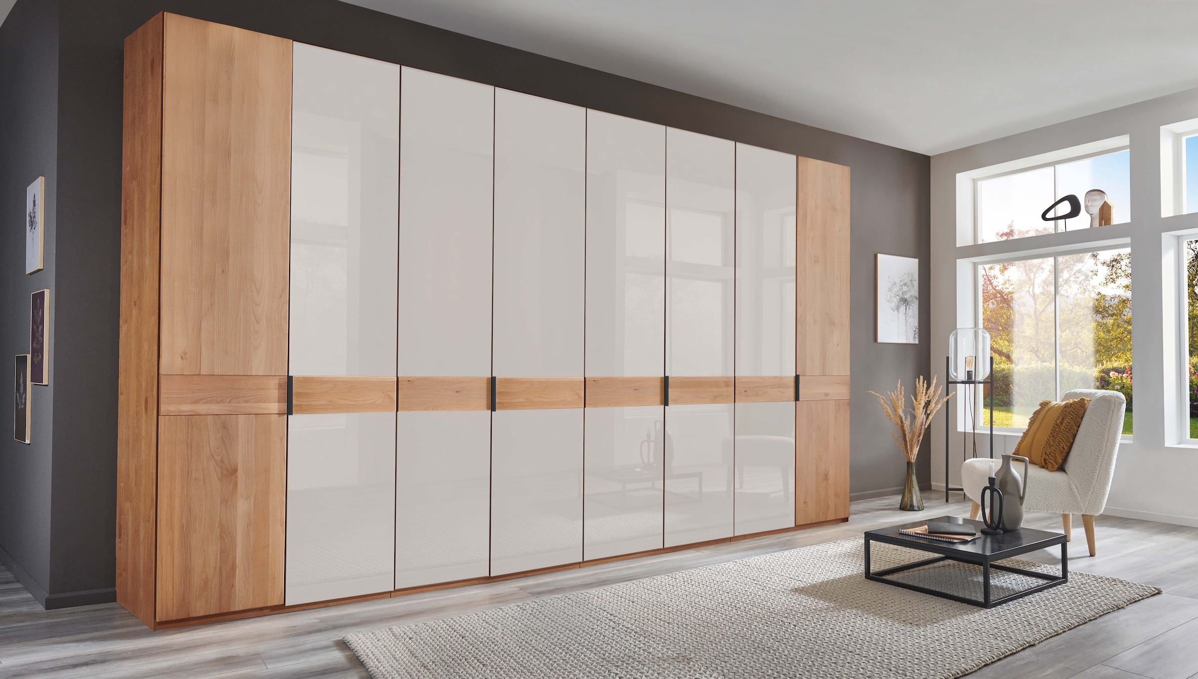 WIEMANN Kleiderschrank "Cardiff, Massivholztüren in Kombination mit Glas- oder Spiegeltüren" 4 Breiten, 2 Höhen 216/236cm auswählbar, hochwertiges Design in langlebiger Qualität, viel Stauraum