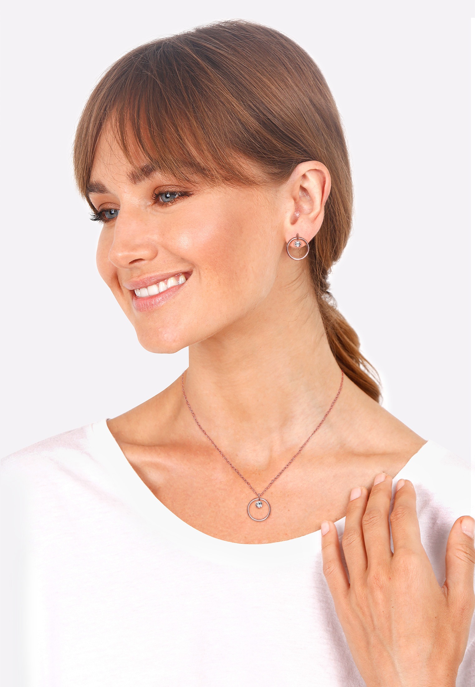 Elli Ohrring und Ketten Set »Schmuckset Kreis Glas Kristalle Weiß 925 Sterling Silber« ()