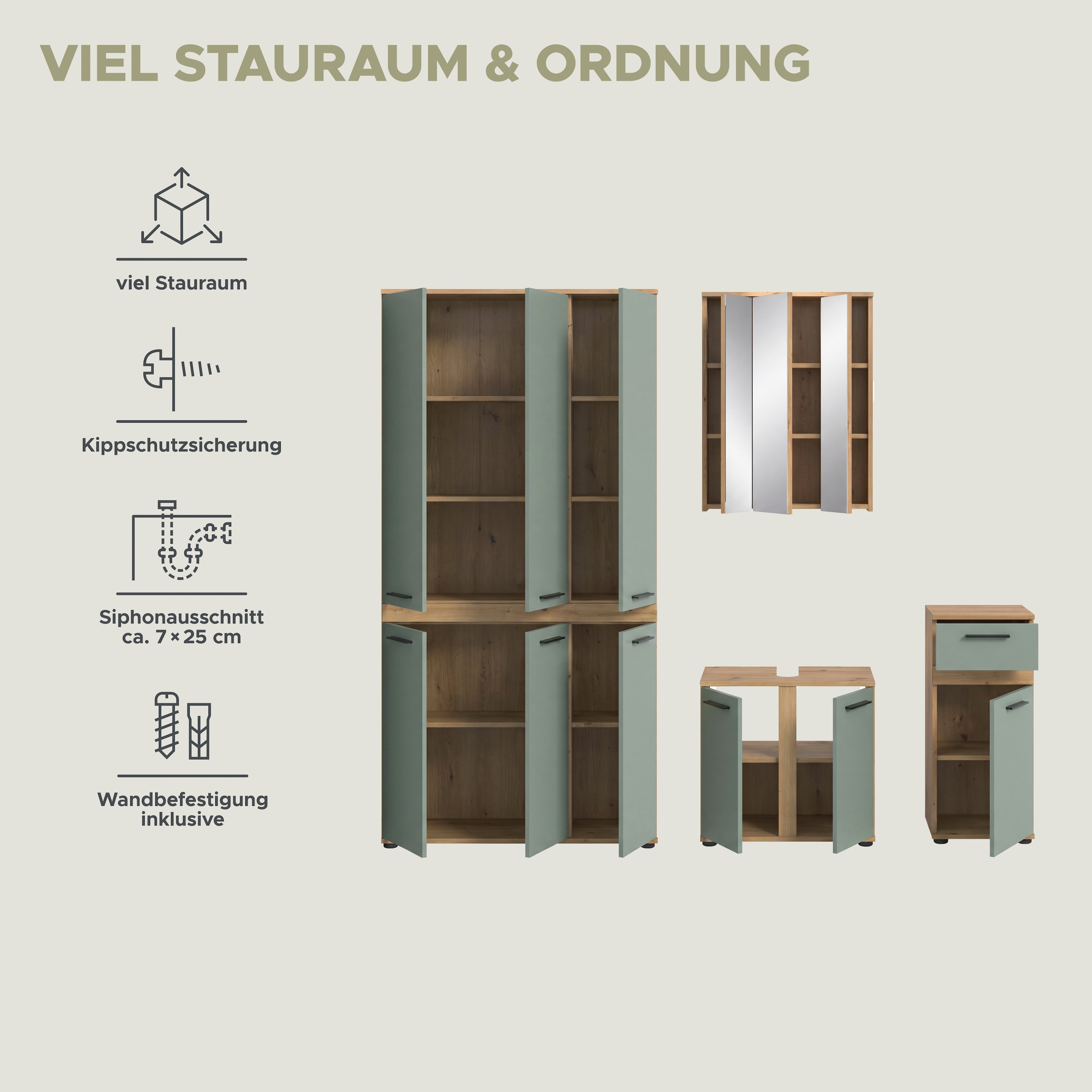 welltime Badmöbel-Set »LUCCA, 4-tlg. Badkombination, viel Stauraum, modernes Design« 4 Stk. tlg.