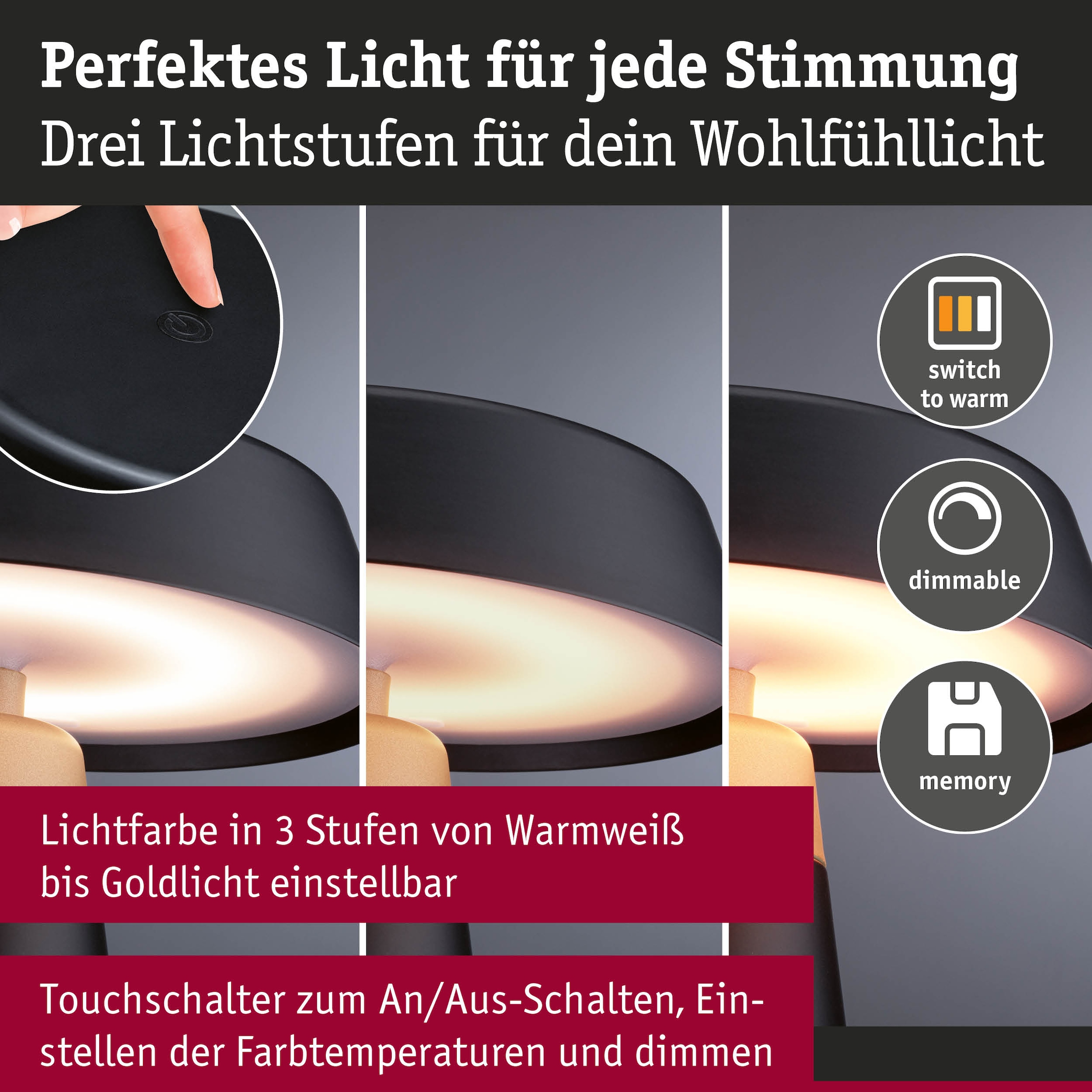 Paulmann LED Tischleuchte »Lirox IP44 WhiteSwitch 1,5W USBC« LED-Modul 1 Stk. warmweiß - kaltweiß Dimmbar