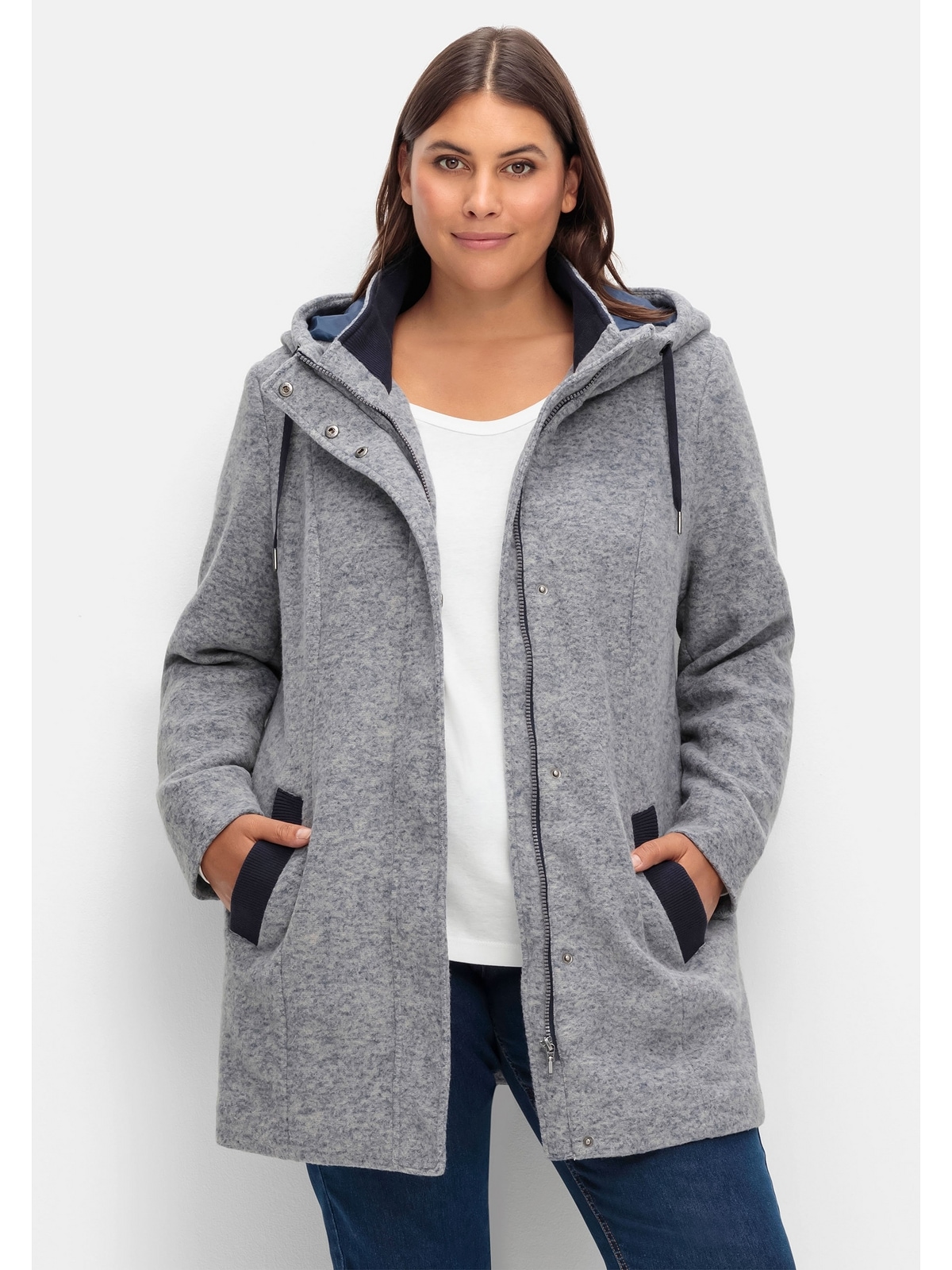 Sheego Langjacke »Große Größen«, mit | bestellen Kontrastdetails und Kapuze, Kapuze BAUR online mit