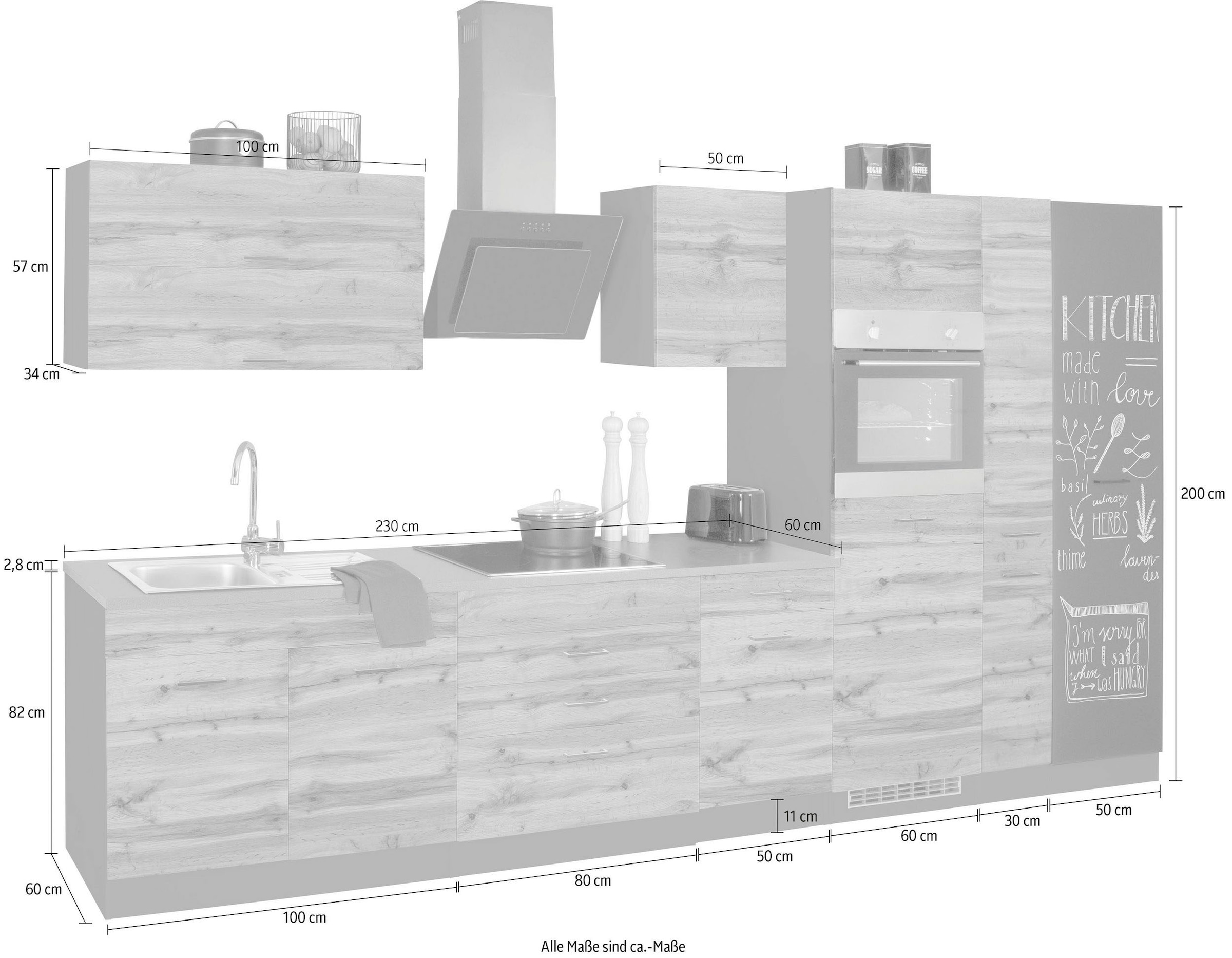 KOCHSTATION Küchenzeile »KS-Trier«, mit E-Geräten, Breite 370 cm