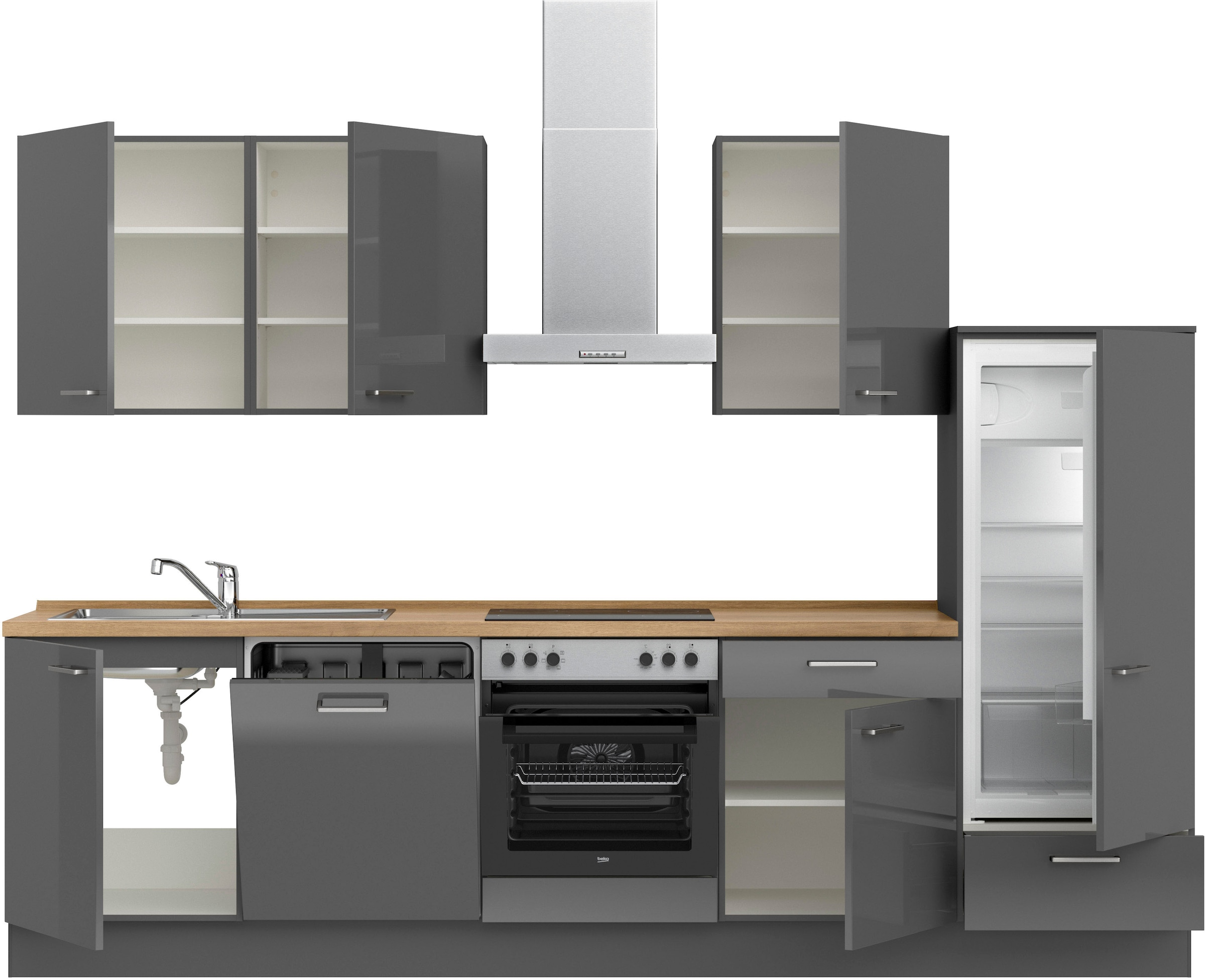nobilia® Küchenzeile »"Flash I"«, vormontiert, Ausrichtung wählbar, Breite 300 cm, wahlw. mit E-Geräten