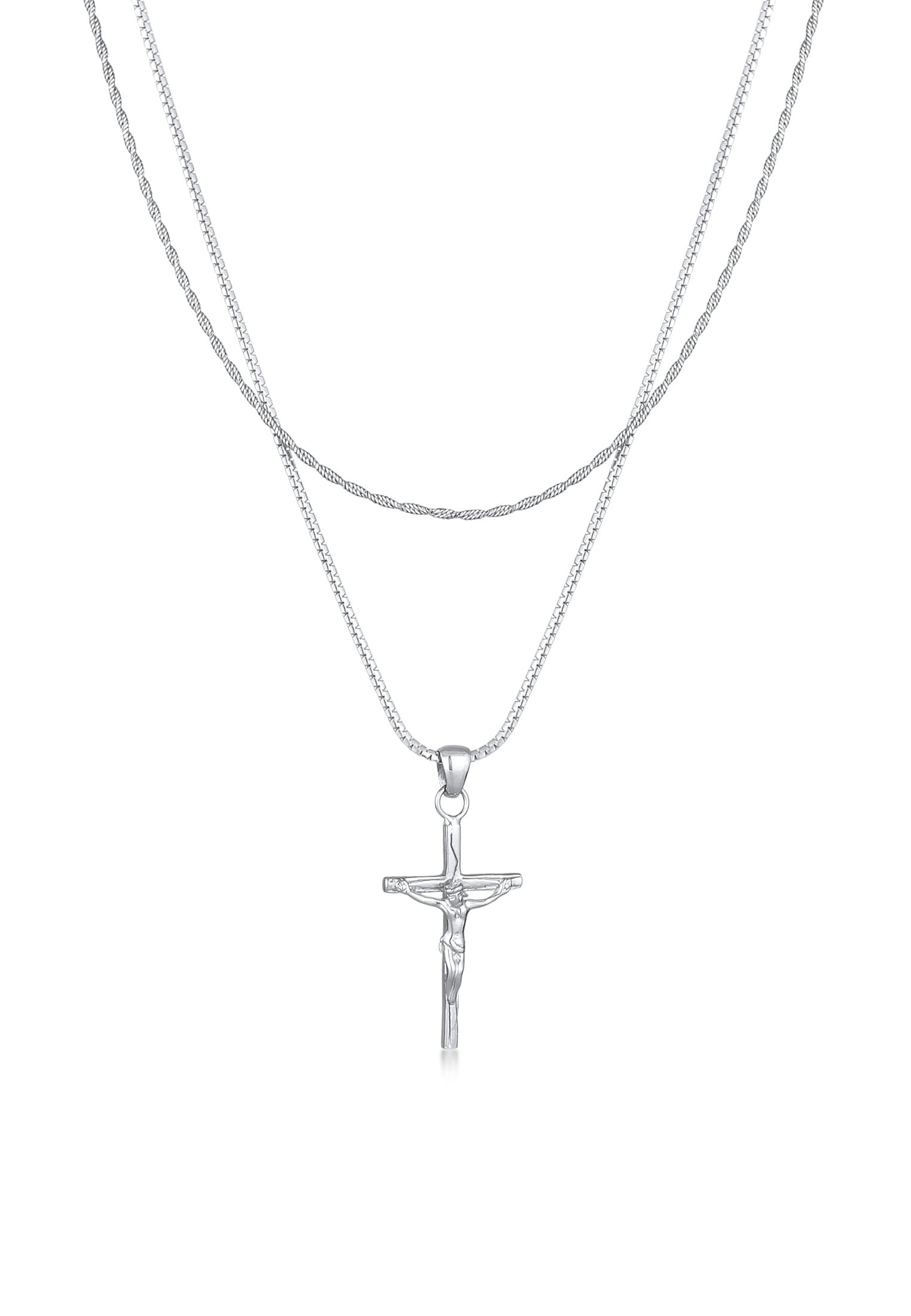 Kuzzoi Silberkette »Halskette Layer Kreuz Kordelkette 925 Silber«