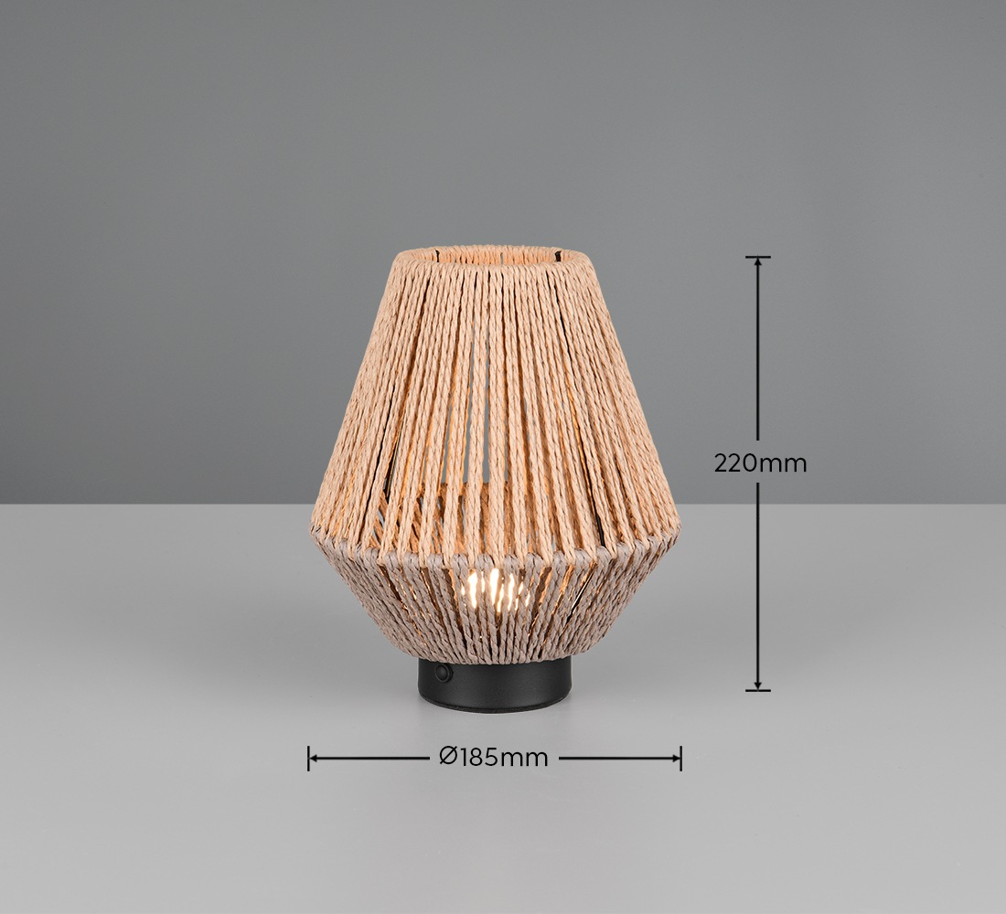 REALITY Leuchten LED Tischleuchte »LIRA, Akku Tischlampe USB Ladeanschluss, 1,5W 140 Lumen 3000K warmweiß«, 1 flammig, Leuchtmittel LED-Board | LED fest integriert, Lampenschirm aus Papiergarn, Touchdimmer, max 8h Akkulaufzeit