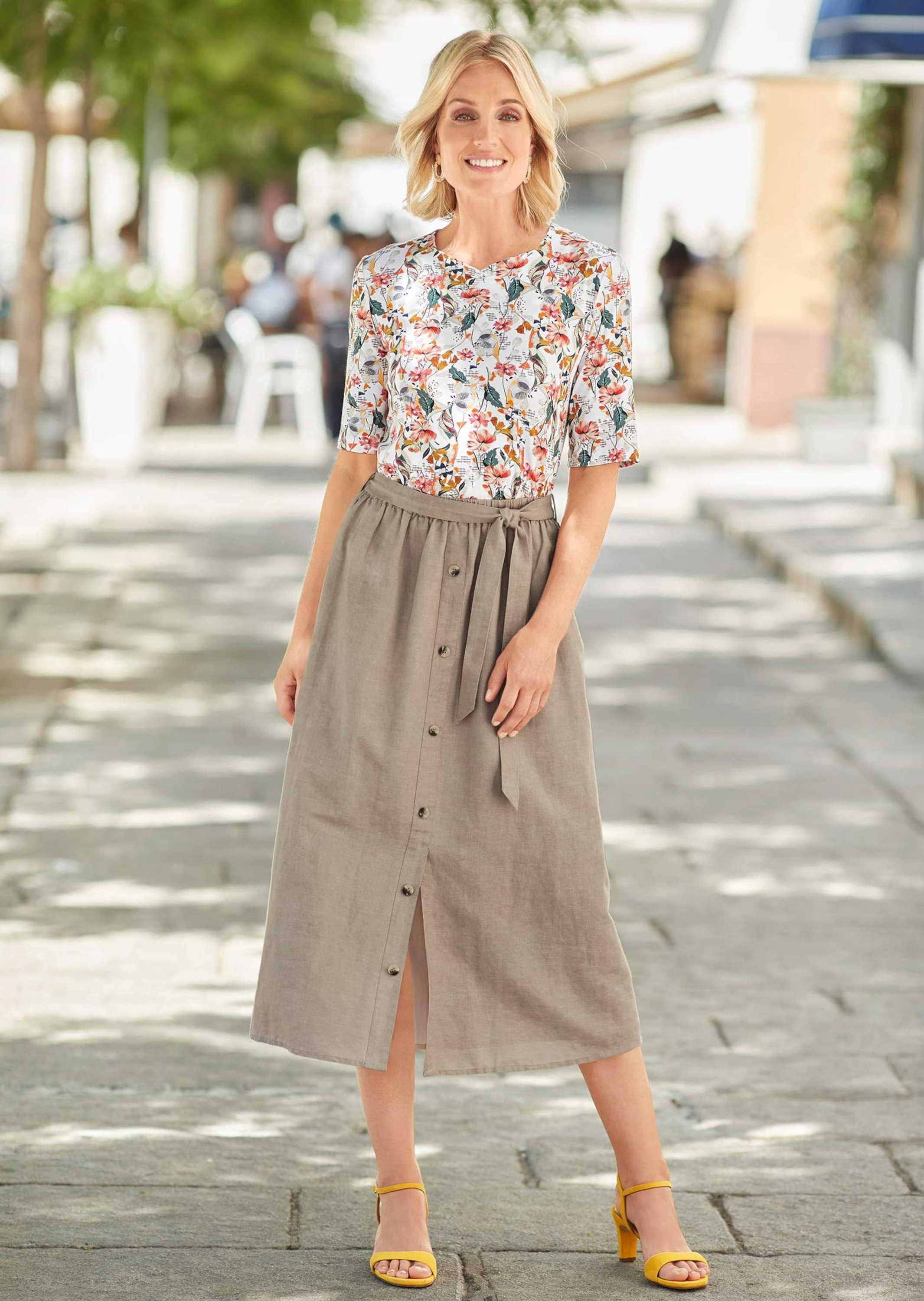 Thumbnail - GOLDNER Maxirock "Zauberhafter Rock in Leinenoptik" Mit Knöpfen vorne zu schließen