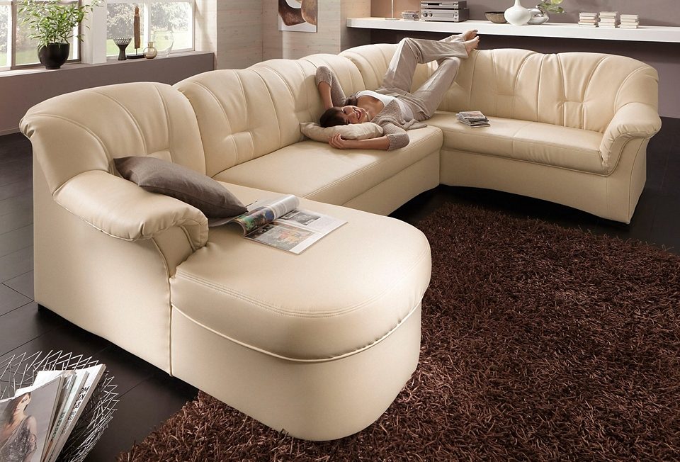 DOMO collection Wohnlandschaft "Papenburg, zeitlose Rückensteppung, bequem, U-Form, Breite 297cm" in großer Farbvielfalt, wahlweise mit Bettfunktion