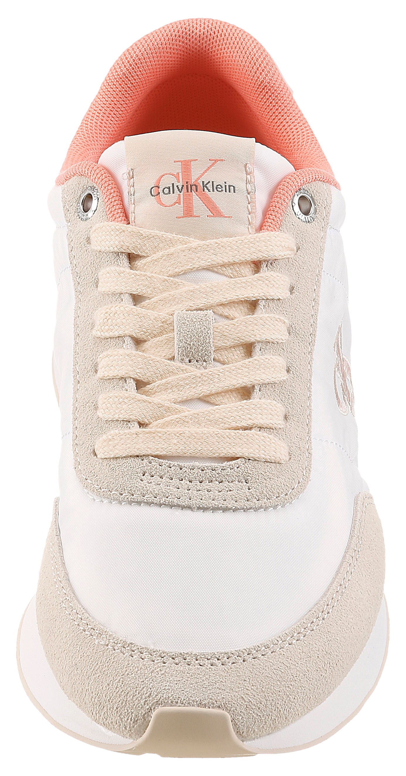 Sneaker CALVIN KLEIN JEANS "RETRO RUNNER ESS MIX MAT", Damen, Gr. 40, weiß, beige, rose, Leder, Textil, kontrastfarbene Details, Schuhe Sneaker, Schnürschuh, Runner-Sneaker, Freizeitschuh mit seitlichem CK-Logo 3