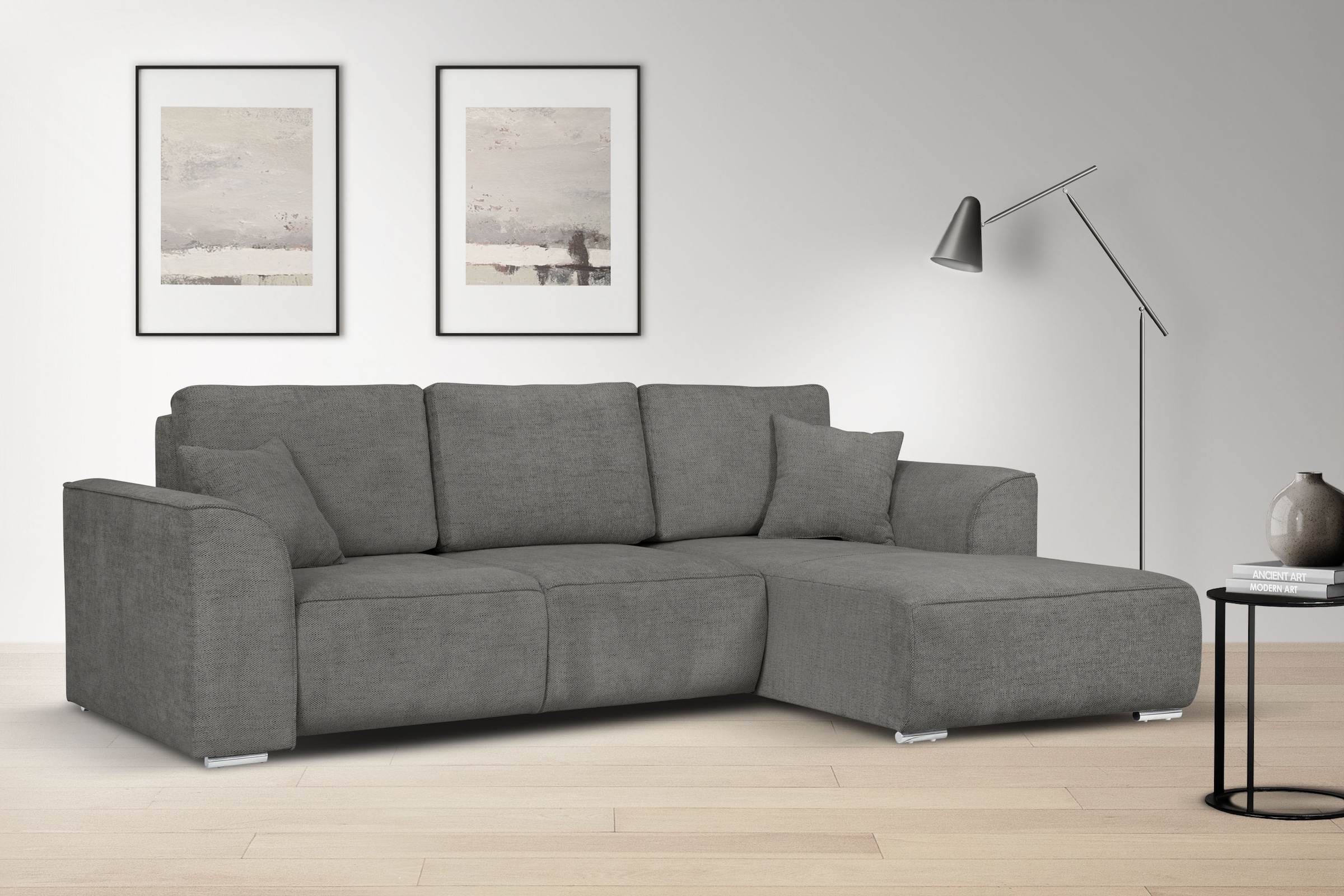 Ecksofa OTTO HOME "BEATRICE optionale Schlafsofa mit Bettkasten, B/T/H: 265/170/86 cm", grau (mittelgrau), B:265cm H:86cm T:170cm, 100% Polyester, Sofas, Ecksofa, L-Form, wahlweise auch mit Bettfunktion und Bettkasten