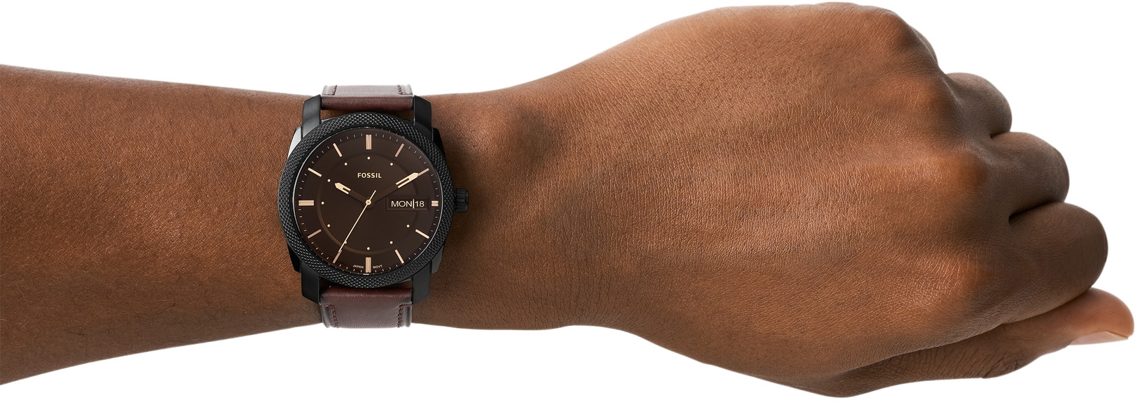 Fossil Quarzuhr »MACHINE«, Armbanduhr, Herrenuhr, Datum, Nachhaltigkeitssiegel, Lederarmband
