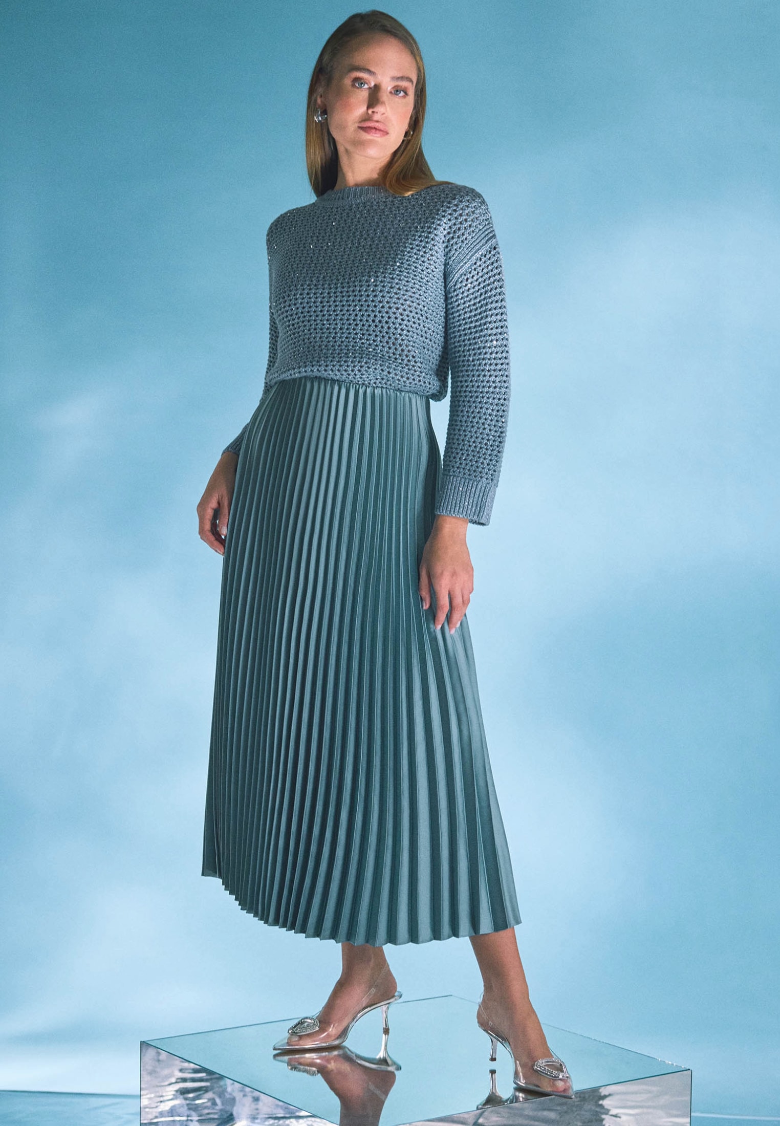 Zero Midirock »zero Satin-Rock Midi mit Plisseefalten«, Falten