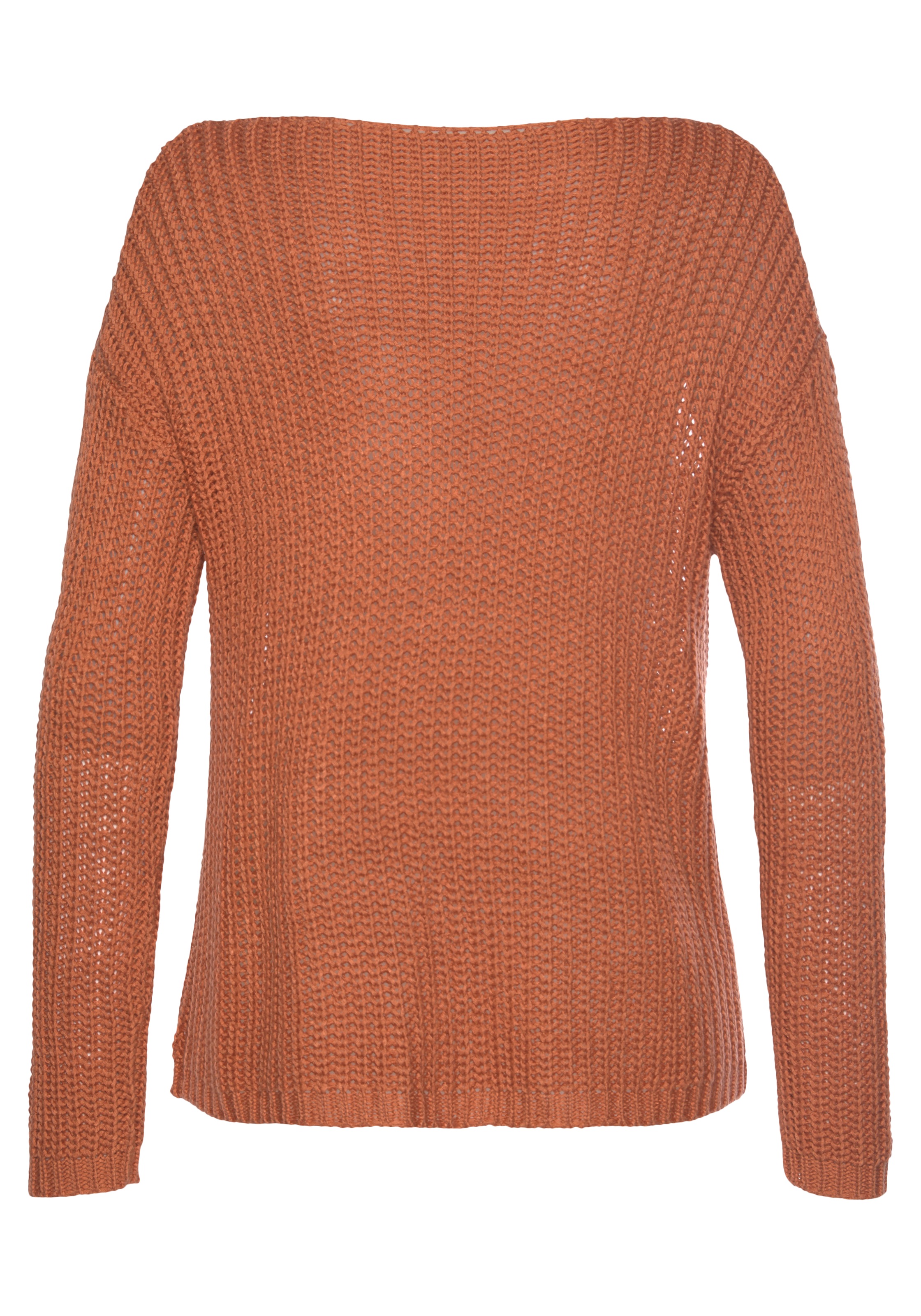 Rundhalspullover LASCANA, Damen, Gr. 32/34, orange (rostorange), Grobstrick, Obermaterial: 100% Polyacryl, unifarben, figurumspielend hüftlang, Pullover Rundhalspullover, aus weichem Grobstrick, lockerer Strickpullover, Damenpullover 3