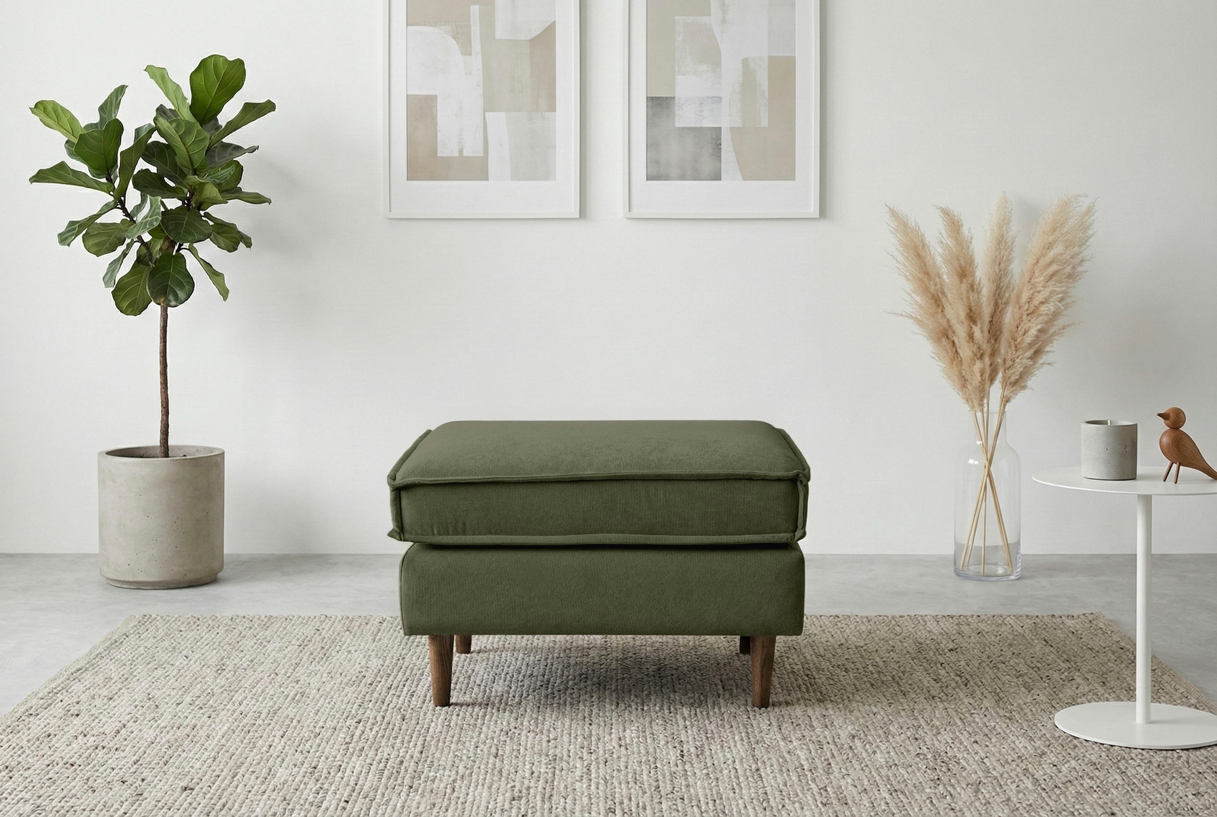 Home affaire Polsterhocker "Pinto Skandi" mit Keder, Massivholzfüße Eiche g günstig online kaufen