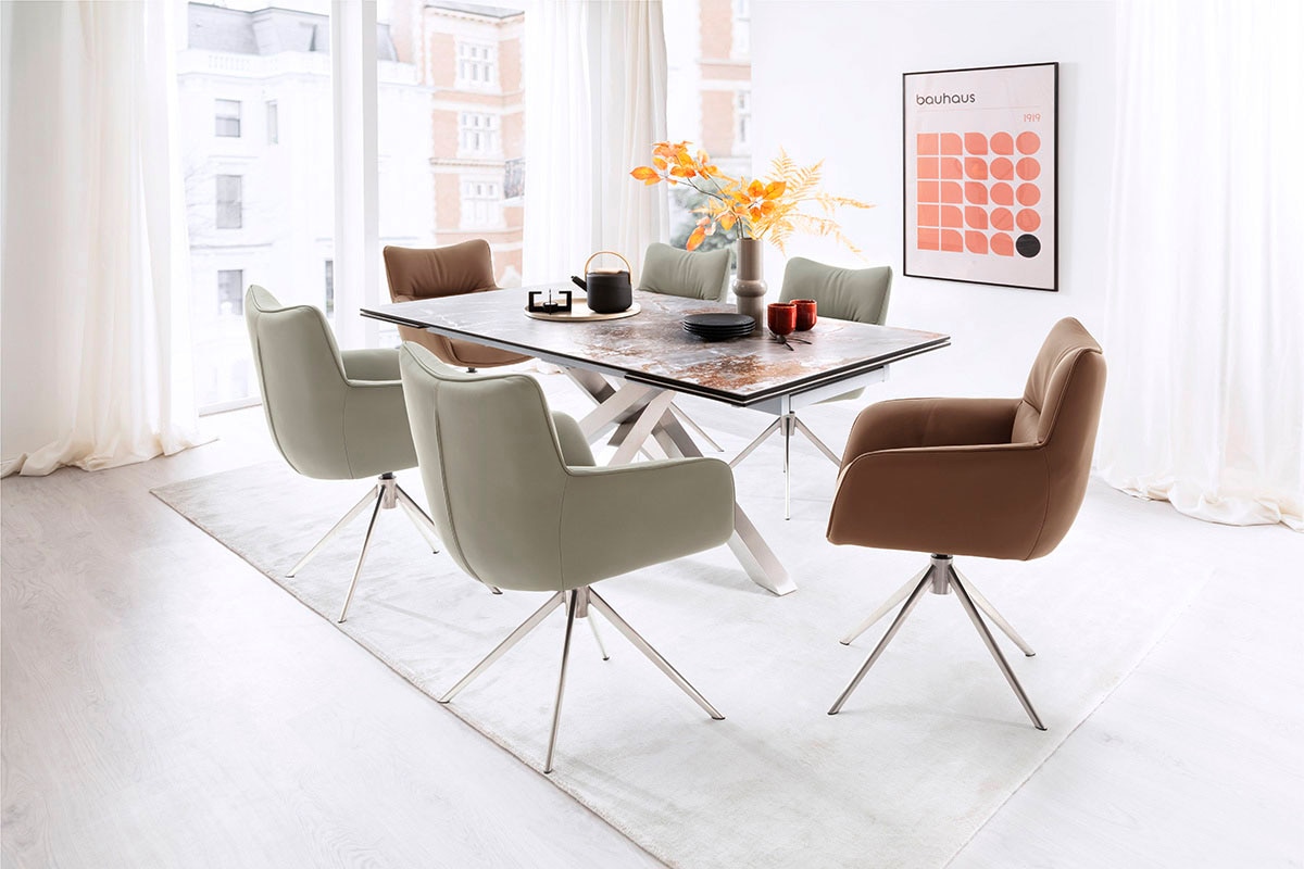 MCA furniture Esstisch »ALMIROS Auszugstisch 180-260 cm marmoriert«, (Einzelstück), Keramik,Edelstahl,Marmor-Optik,ausziehbar,belastbar 100kg,8-10 Pers.