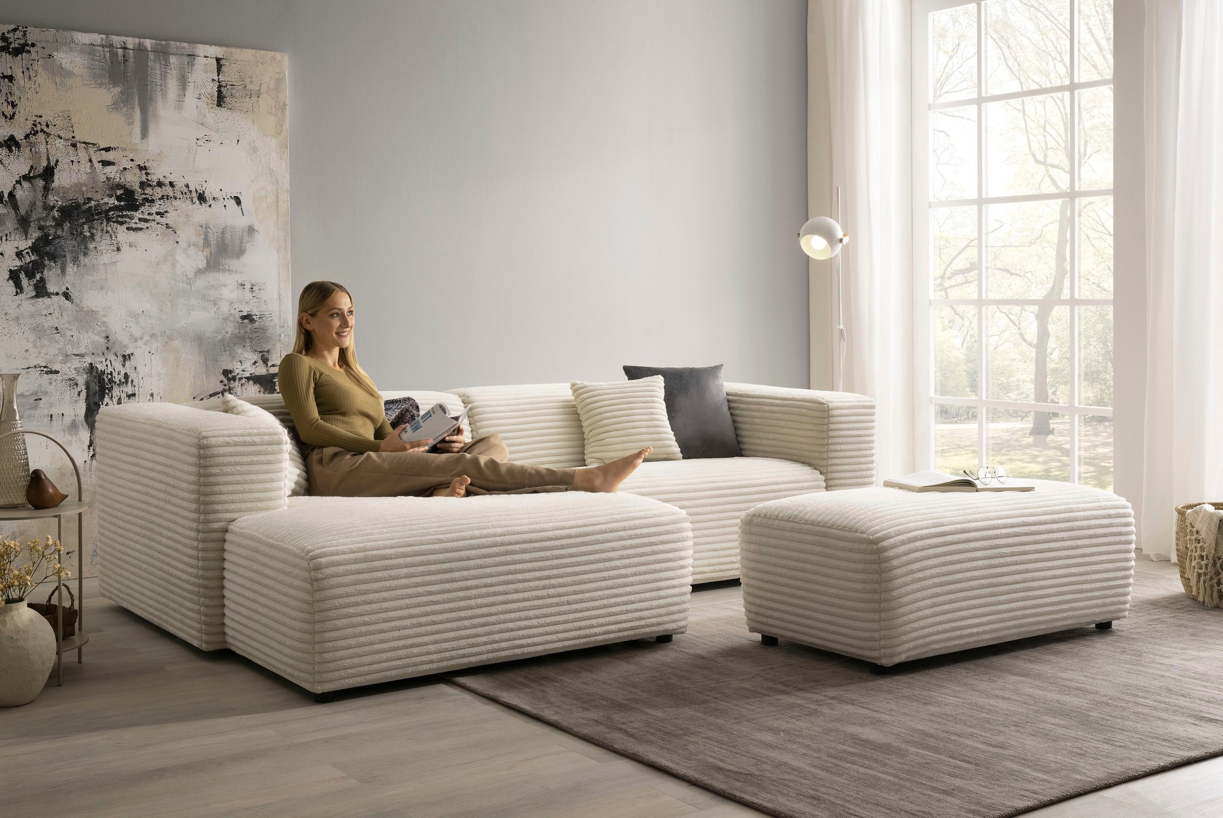 andas Polsterecke »BAKELS, Ecksofa-Set mit Hocker, L-Form mit Schlaffunktion«, Ecksofa-Set (incl. Hocker) im trendigen Megacord