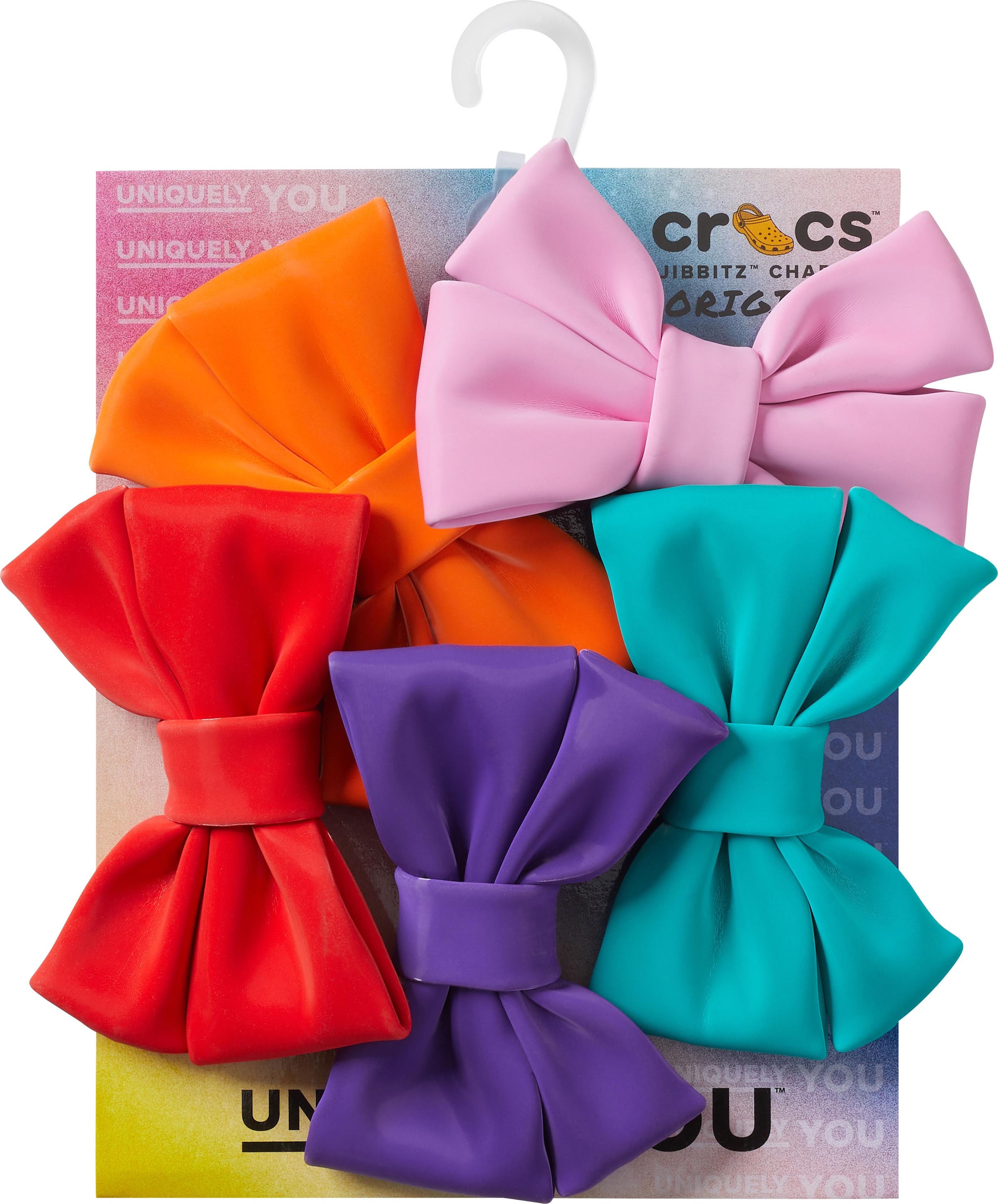 Crocs Schuhanstecker »Jibbitz™ Super Hyper Me Bows«, (Set, 5 tlg., Kein Spielzeug. Nicht für Kinder unter 3 Jahren geeignet), Charm, Anstecker, Set mit Schleifchen