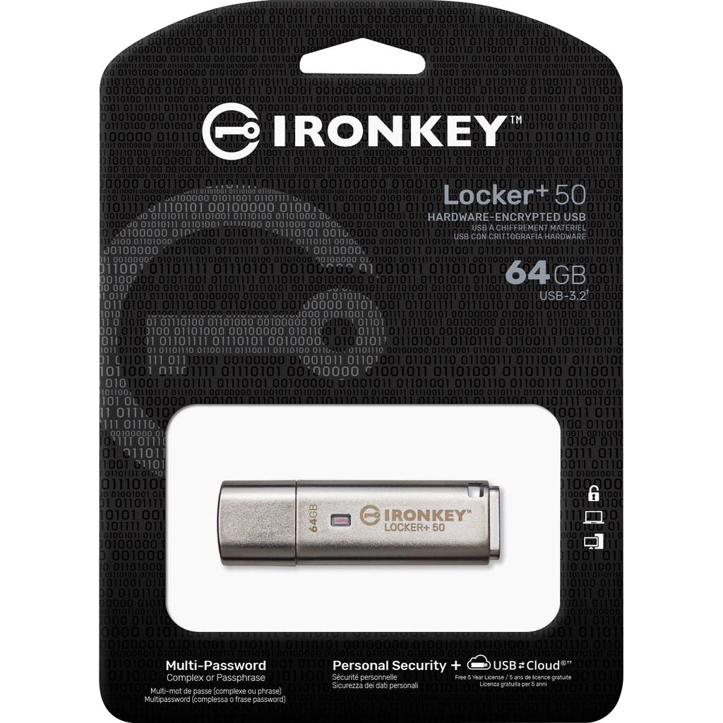 Kingston USB-Stick »IRONKEY LOCKER+ 50 64GB«, (USB 3.2 Lesegeschwindigkeit 145 MB/s)
