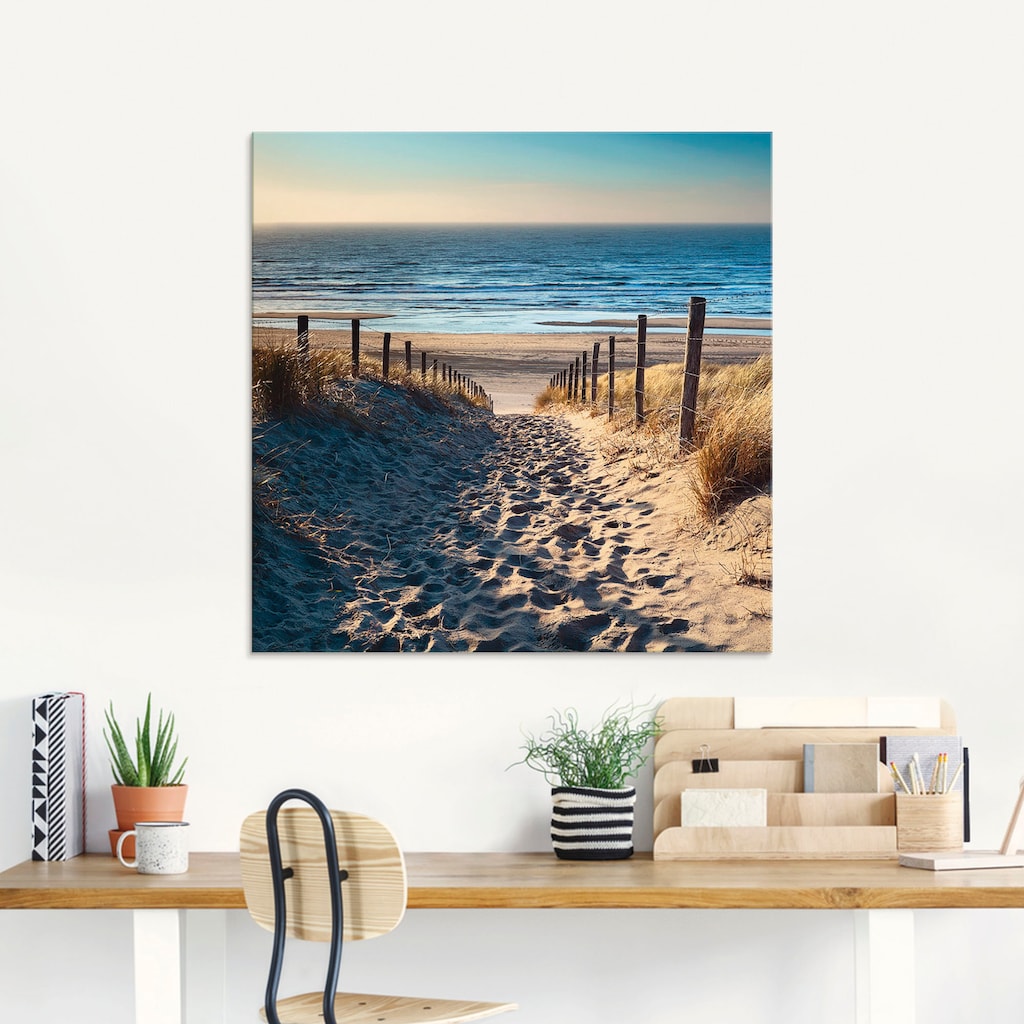 Artland Glasbild »Weg zum Nordseestrand Sonnenuntergang«, Strand, (1 St.)