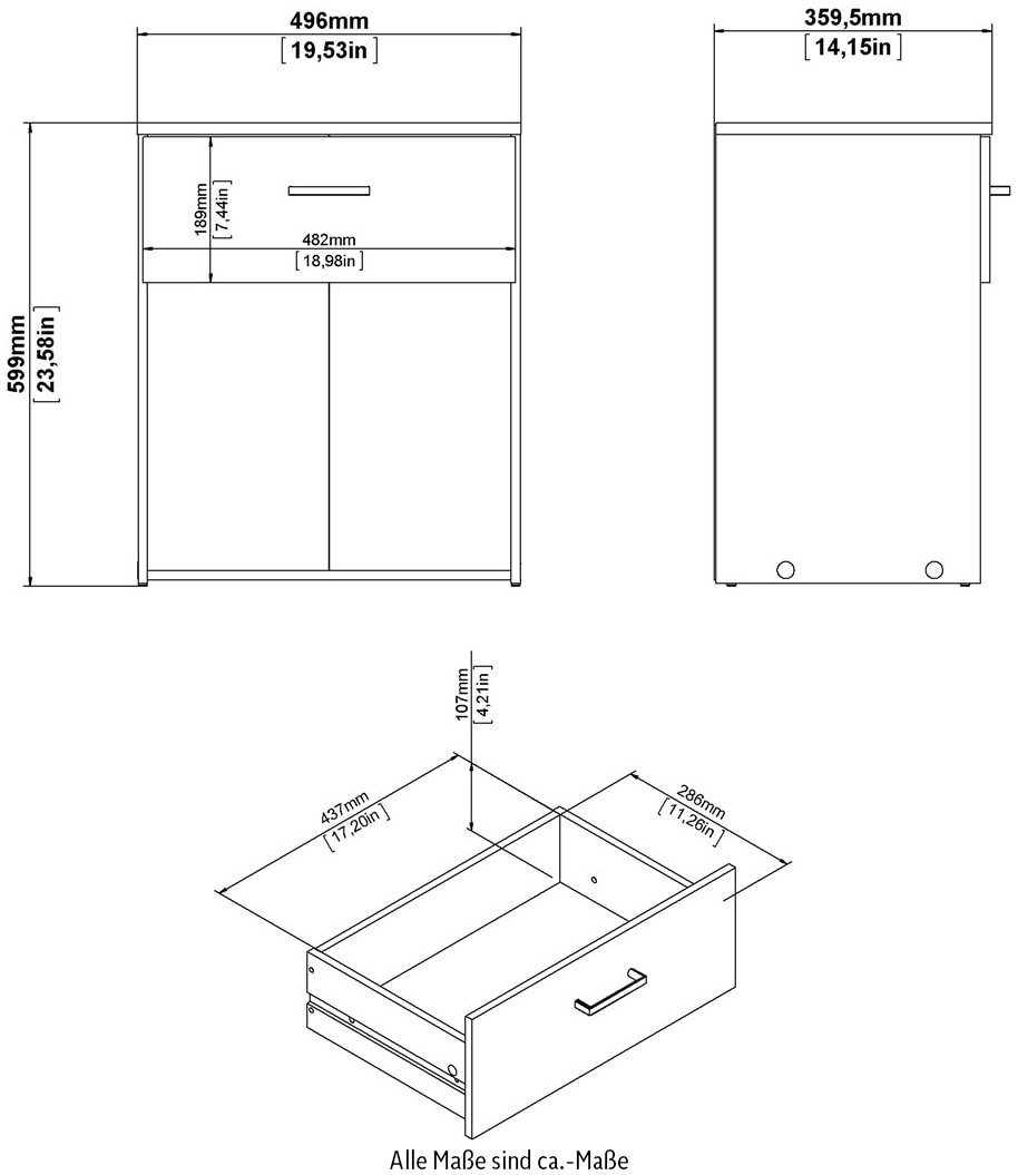 INOSIGN Nachtkommode »Spce«, Mit grauem Stangengriff, einfache Selbstmontage, für Schlafzimmer