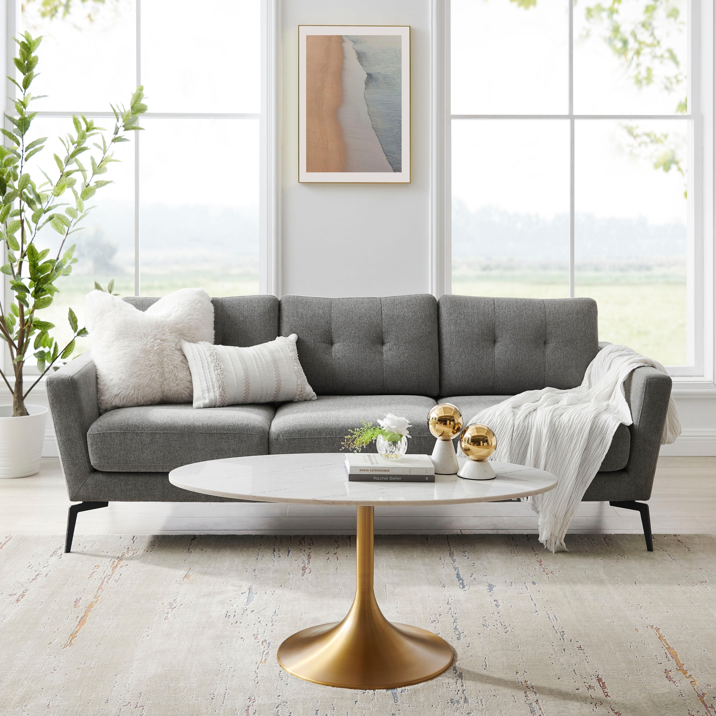 Leonique Couchtisch Meline, Tischplatte aus Glas in Marmoroptik, Gestell aus Edelstahl