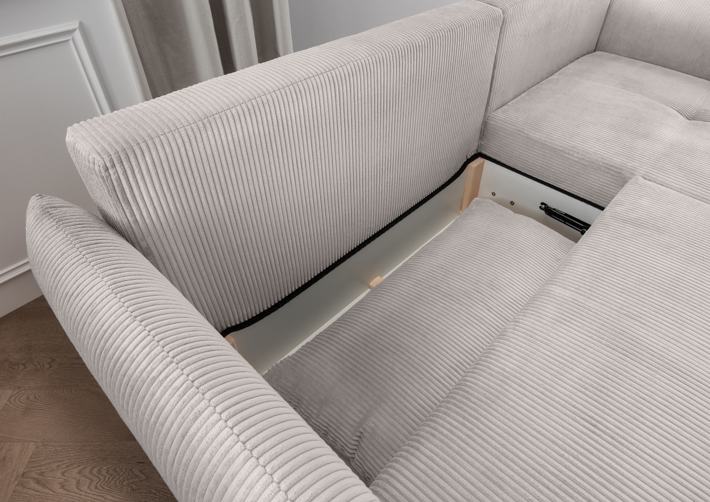 INOSIGN Ecksofa »Mara, L-Form, aktueller Cord Bezug und tolle Farben, schmale Armlehnen«, whlw. mit Bettfunktion,Recamiere links/rechts montierbar, Breite 238cm