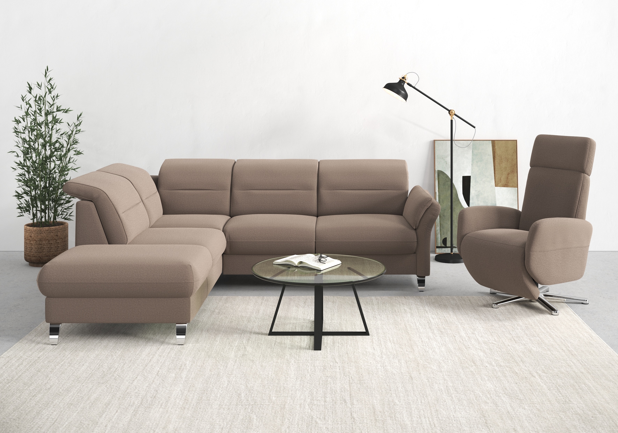 sit&more Ecksofa "Grenoble L-Form mit Federkern" wahlweise mit Schlaffunktion, Bettkasten, Arm- und Kopfteilverstellung